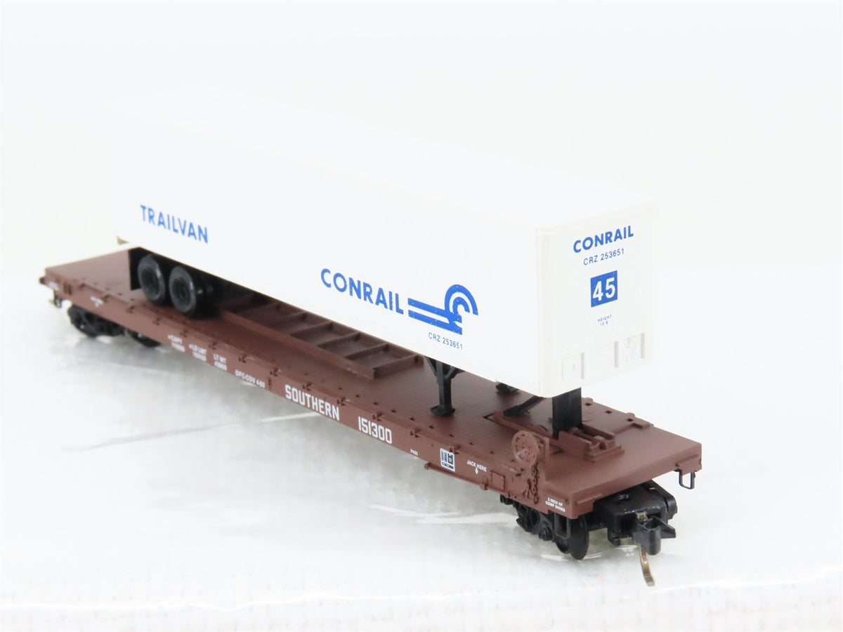 N Micro-Trains MTL 64034 Southern 57&#39; Flatcar #151300 w45&#39; CR Trailer