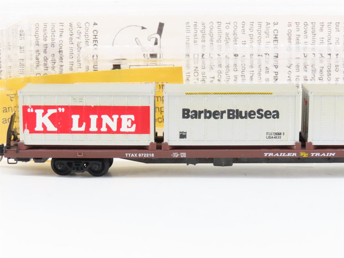 N Micro-Trains MTL 72020-4 TTAX 89&#39; Flatcar #972216 w/4 20&#39; Containers CUSTOM