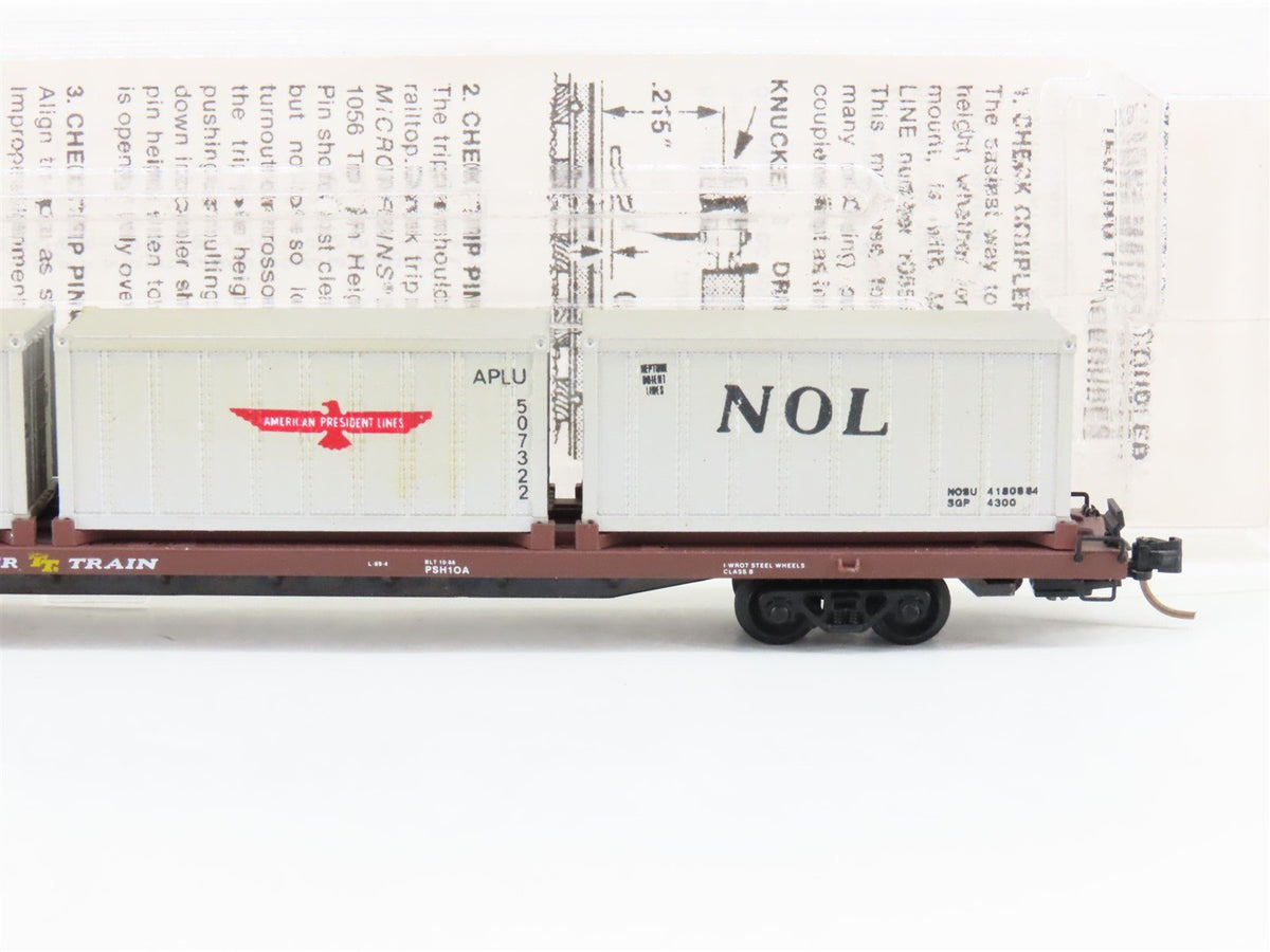N Micro-Trains MTL 72020-4 TTAX 89&#39; Flatcar #972216 w/4 20&#39; Containers CUSTOM