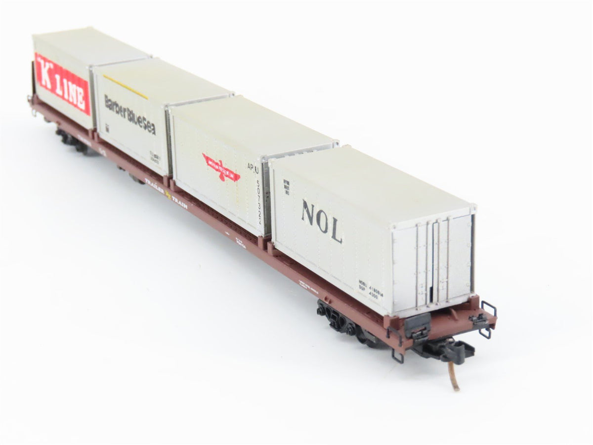 N Micro-Trains MTL 72020-4 TTAX 89&#39; Flatcar #972216 w/4 20&#39; Containers CUSTOM