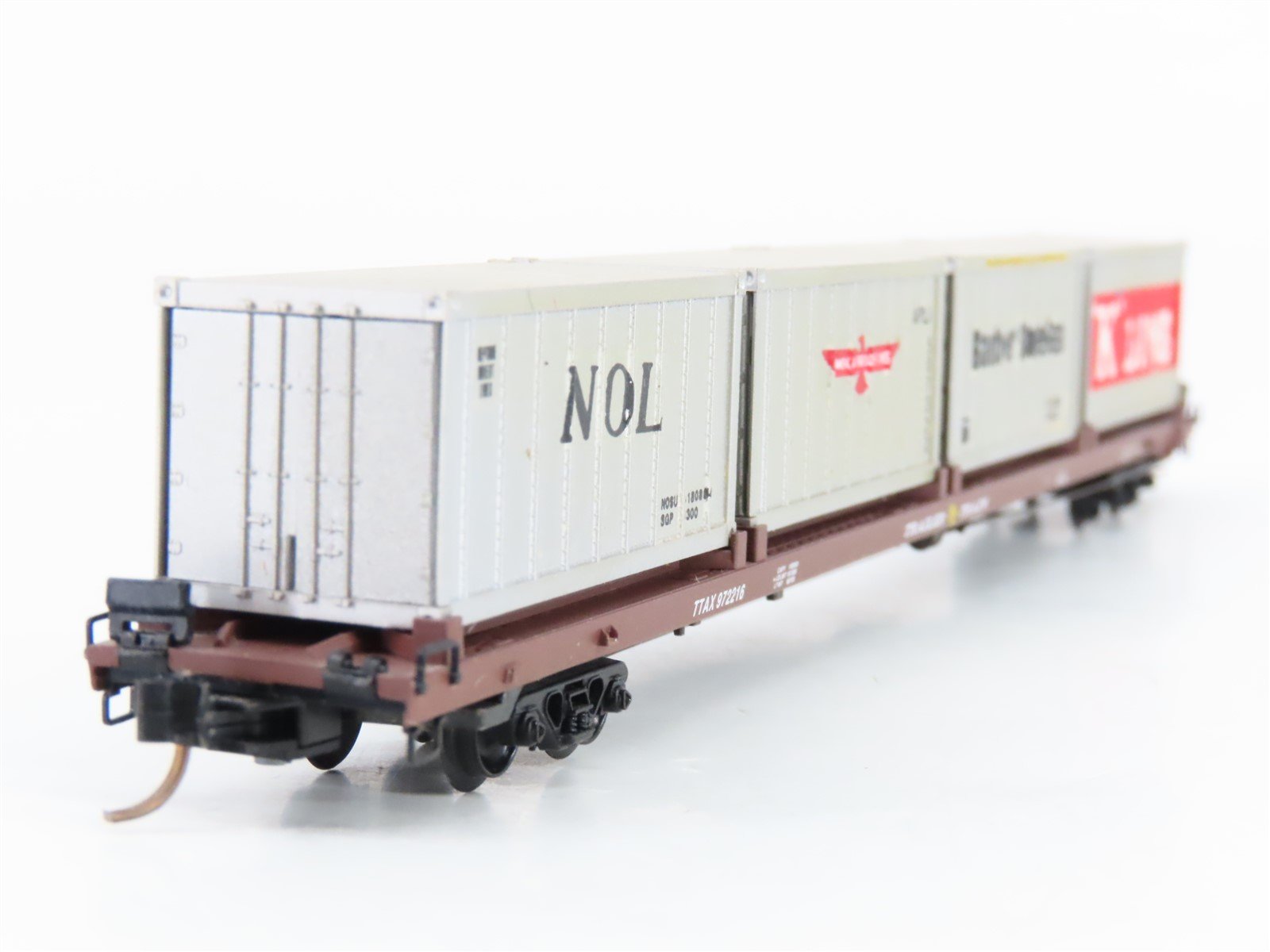 N Micro-Trains MTL 72020-4 TTAX 89' Flatcar #972216 w/4 20' Containers CUSTOM