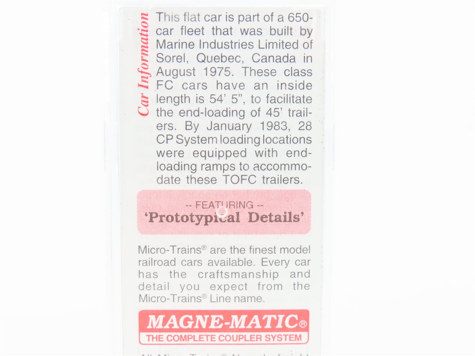 N Scale Micro-Trains MTL 64070 CP Rail 57' Converted TOFC Flatcar #504485