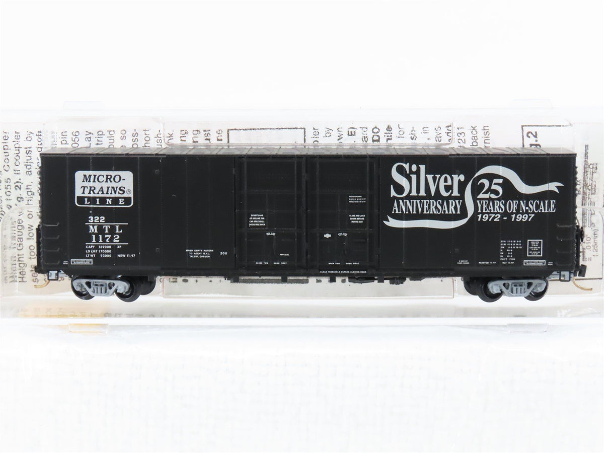 N Scale Micro-Trains MTL 102030 MTL Silver 25th Anniversary 60&#39; Boxcar #1172