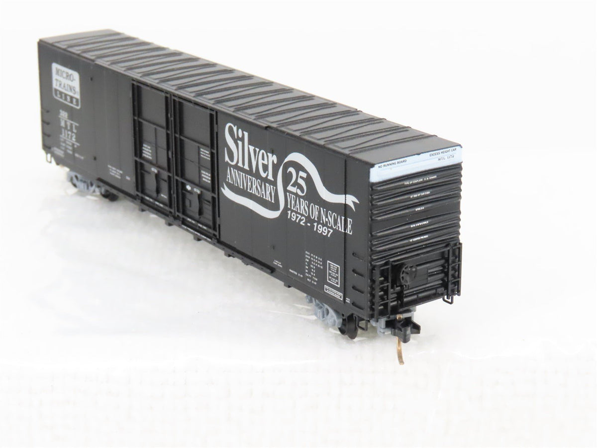 N Scale Micro-Trains MTL 102030 MTL Silver 25th Anniversary 60&#39; Boxcar #1172