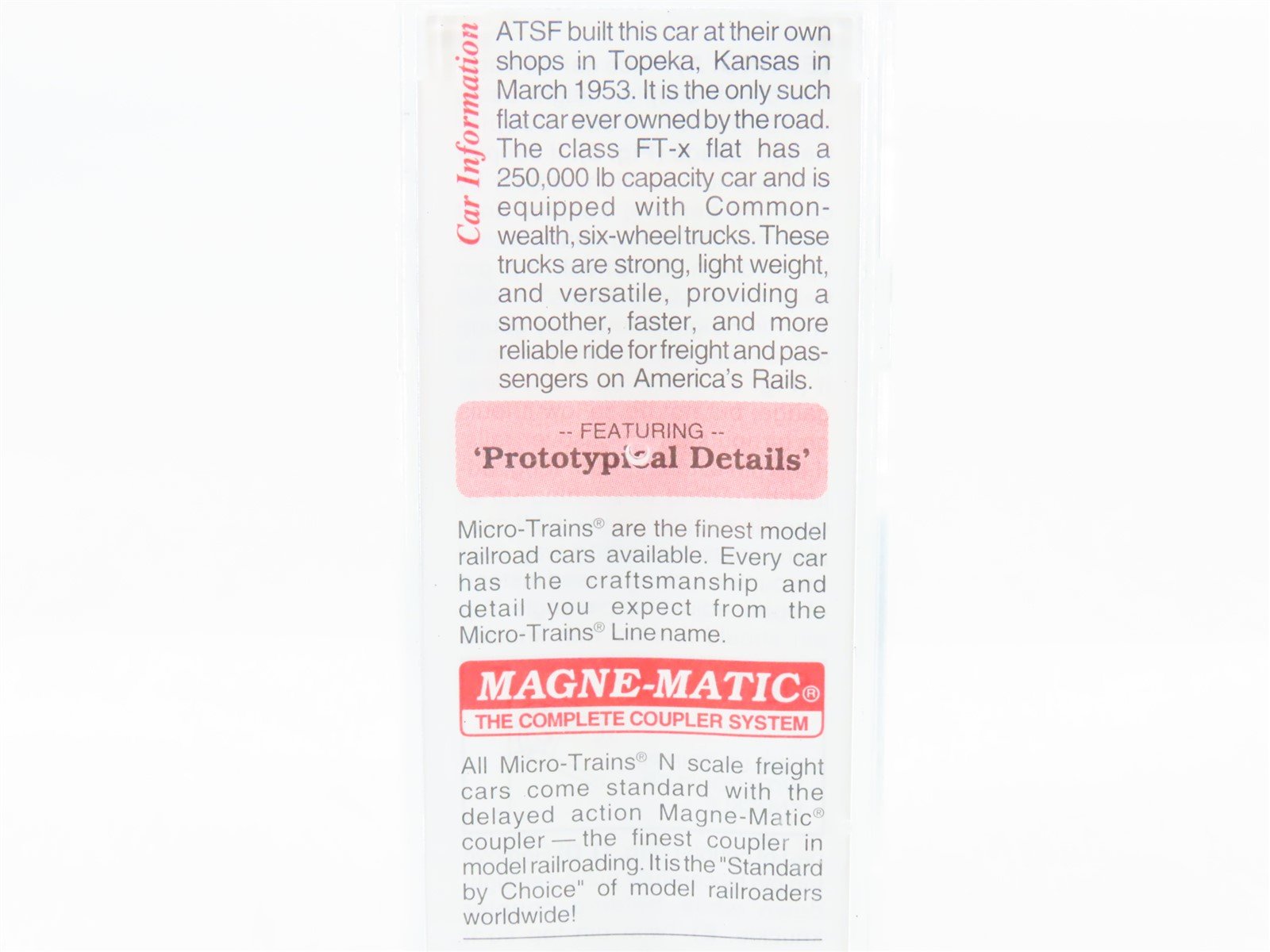 N Scale Micro-Trains MTL 109040 ATSF Santa Fe Depressed Center Flatcar #90000