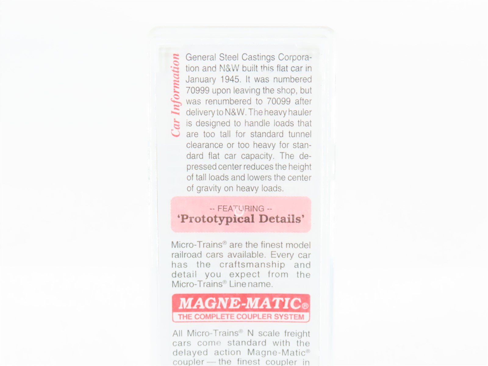 N Micro-Trains MTL 109030 N&W Norfolk & Western Depressed Center Flatcar #70099