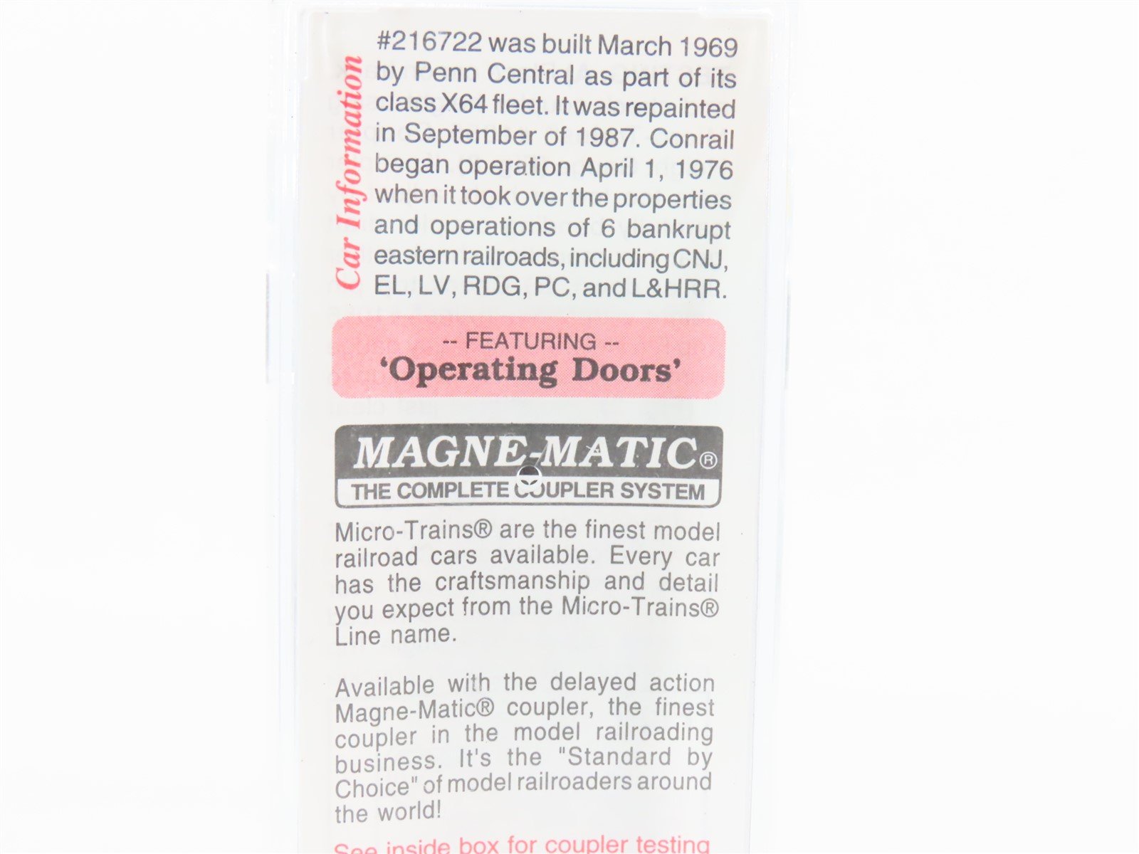 N Scale Micro-Trains MTL 104040 CR Conrail 60' Single Door Boxcar #216722