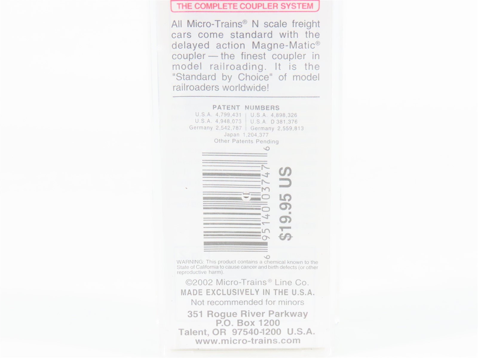 N Scale Micro-Trains MTL 109220 UP Union Pacific Depressed Flatcar #50001 w/Load