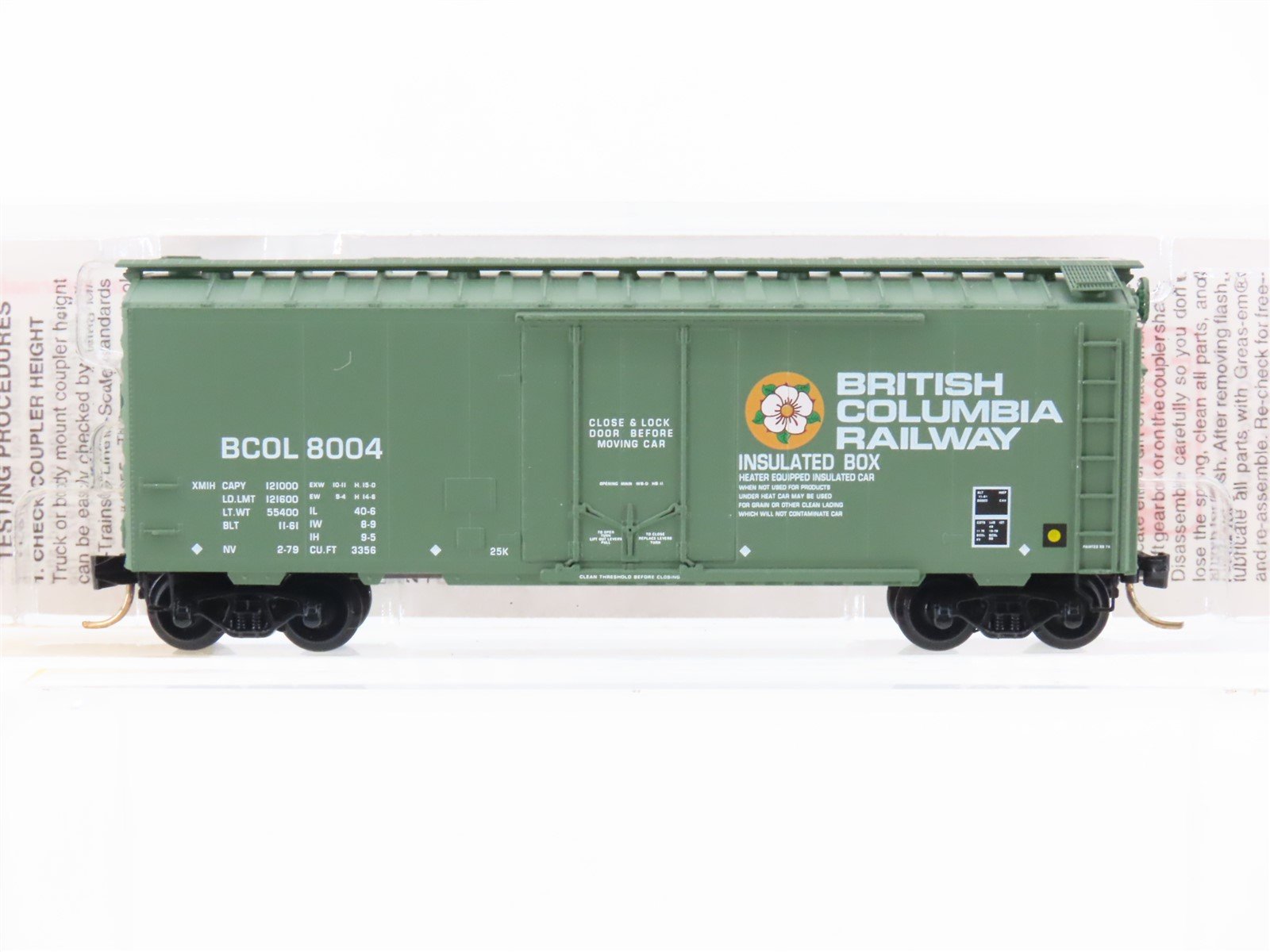 N Scale Micro-Trains MTL 21230 BCOL British Columbia Railway 40' Box Car #8004
