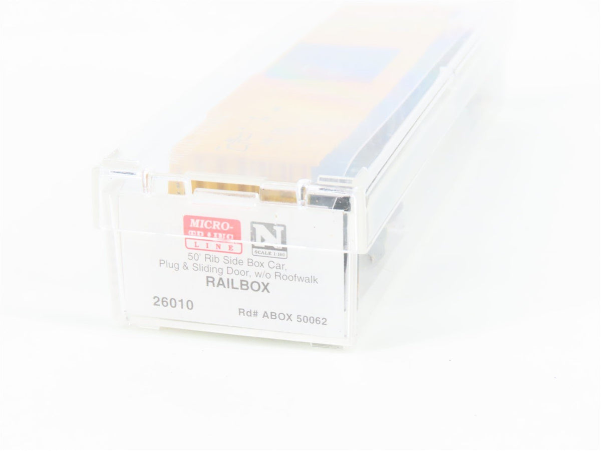 N Scale Micro-Trains MTL 26010 ABOX Railbox 50&#39; Rib Side Boxcar #50062