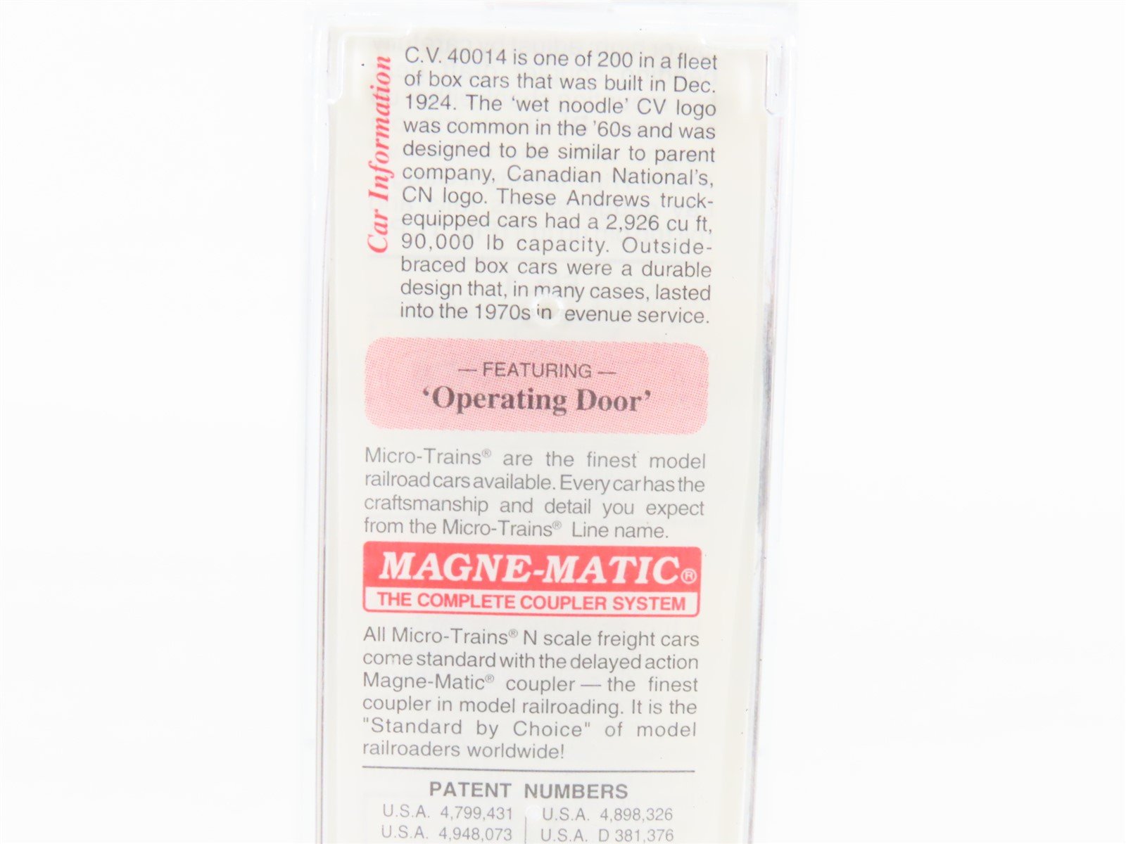 N Micro-Trains MTL 28160 CV Central Vermont 40' Outside Braced Boxcar #40014