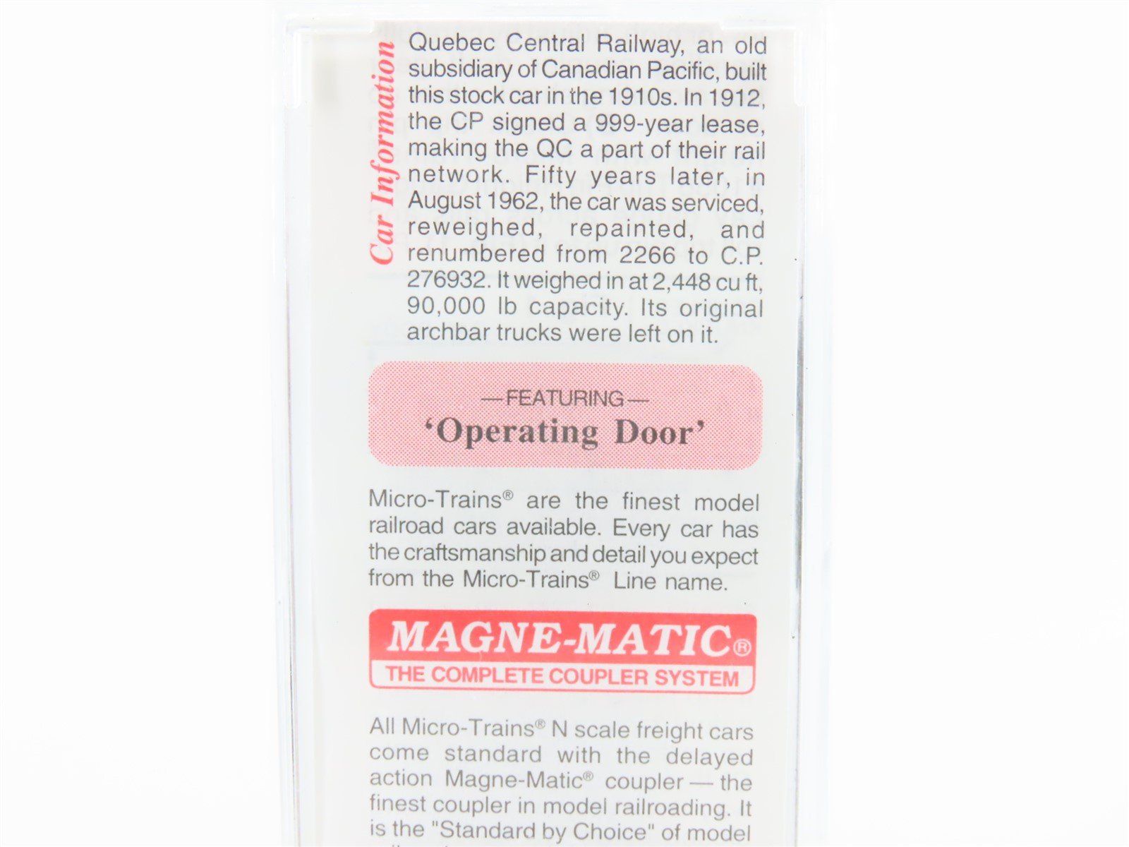 N Scale Micro-Trains MTL 35050 CP Canadian Pacific 40' Despatch Stock Car #27693