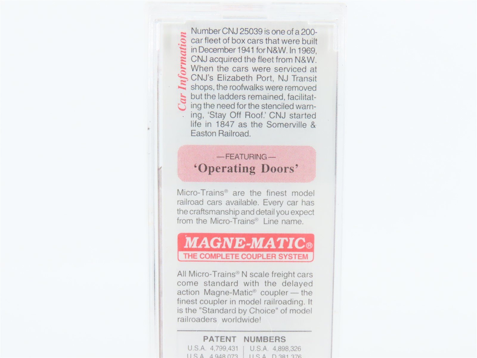 N Scale Micro-Trains MTL 37040 CNJ Jersey Central 50' Standard Boxcar #25039