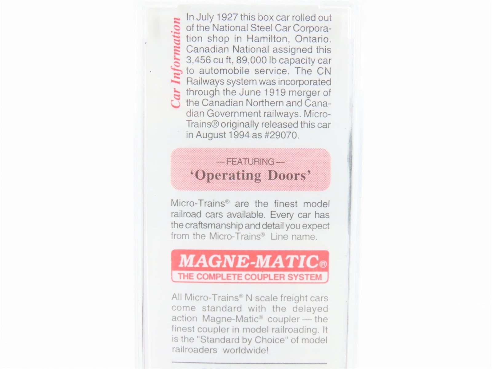 N Scale Micro-Trains MTL 40010 CN Canadian National 40' Braced Boxcar #582593