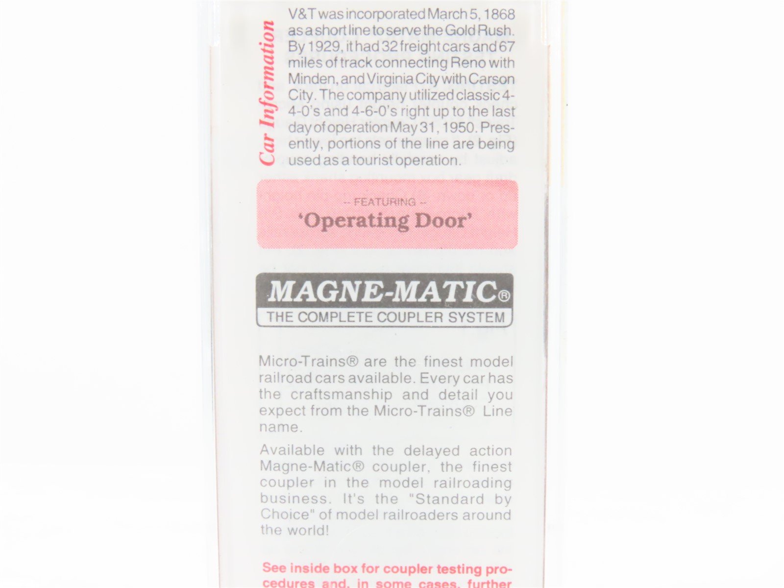 N Scale Micro-Trains MTL 39180 V&T Virginia & Truckee 40' Wood Boxcar #1015