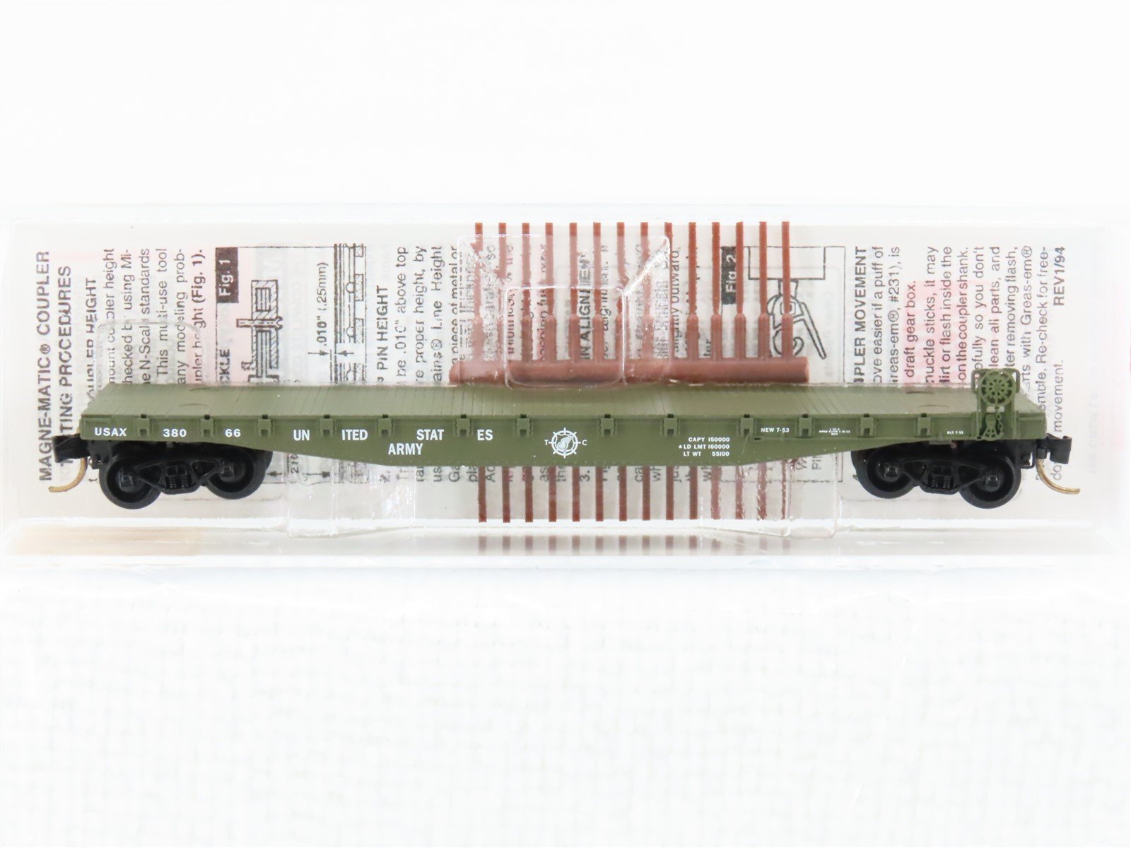 N Scale Micro-Trains MTL 45180 USAX US Army 50' Fishbelly Flatcar #38066