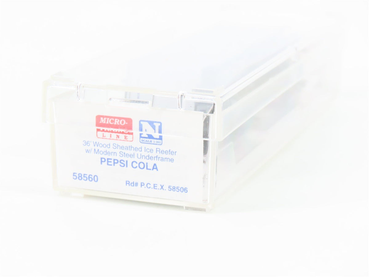 N Micro-Trains MTL 58560 PCEX Pepsi-Cola &quot;Tempty... Tasty&quot; 36&#39; Ice Reefer #58506