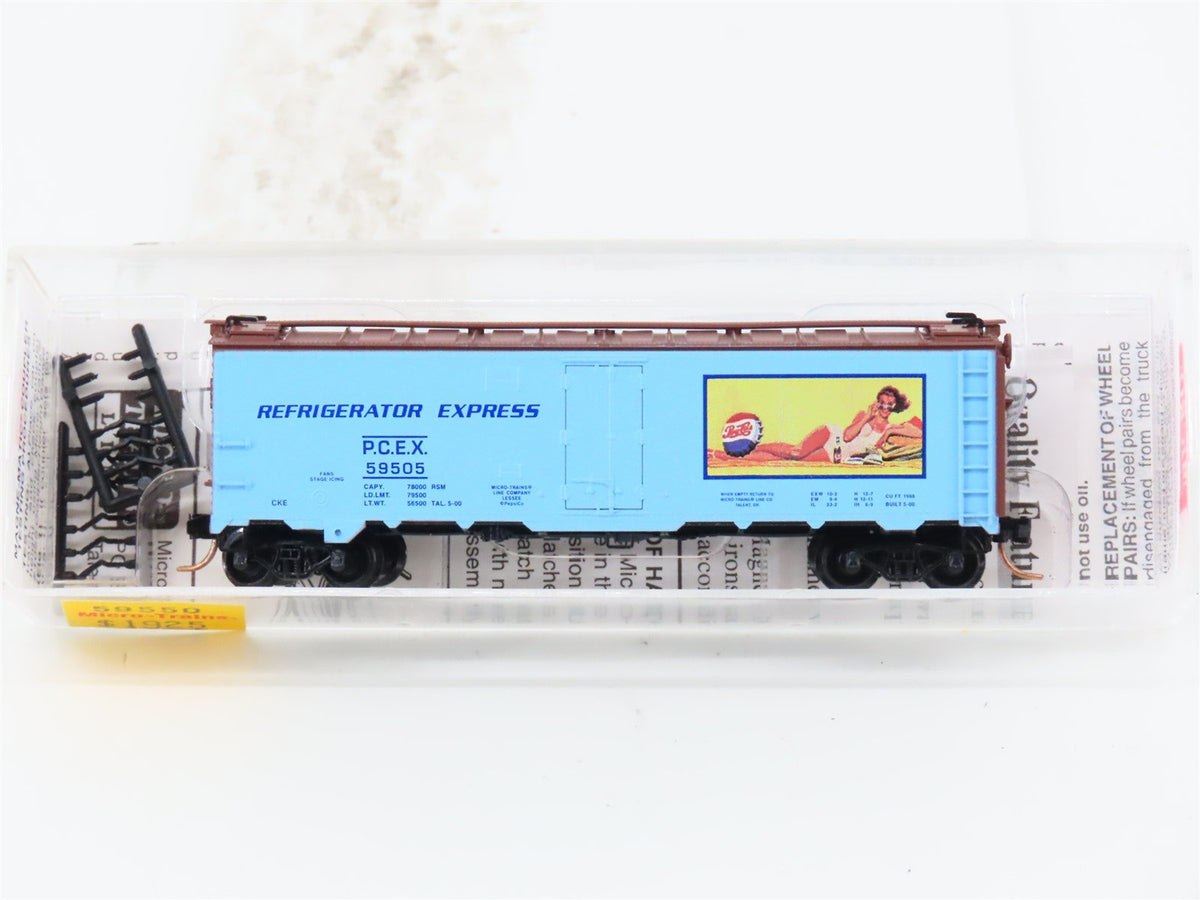 N Micro-Trains MTL 59550 PCEX Pepsi-Cola Billboard 40&#39; Steel Ice Reefer #59505