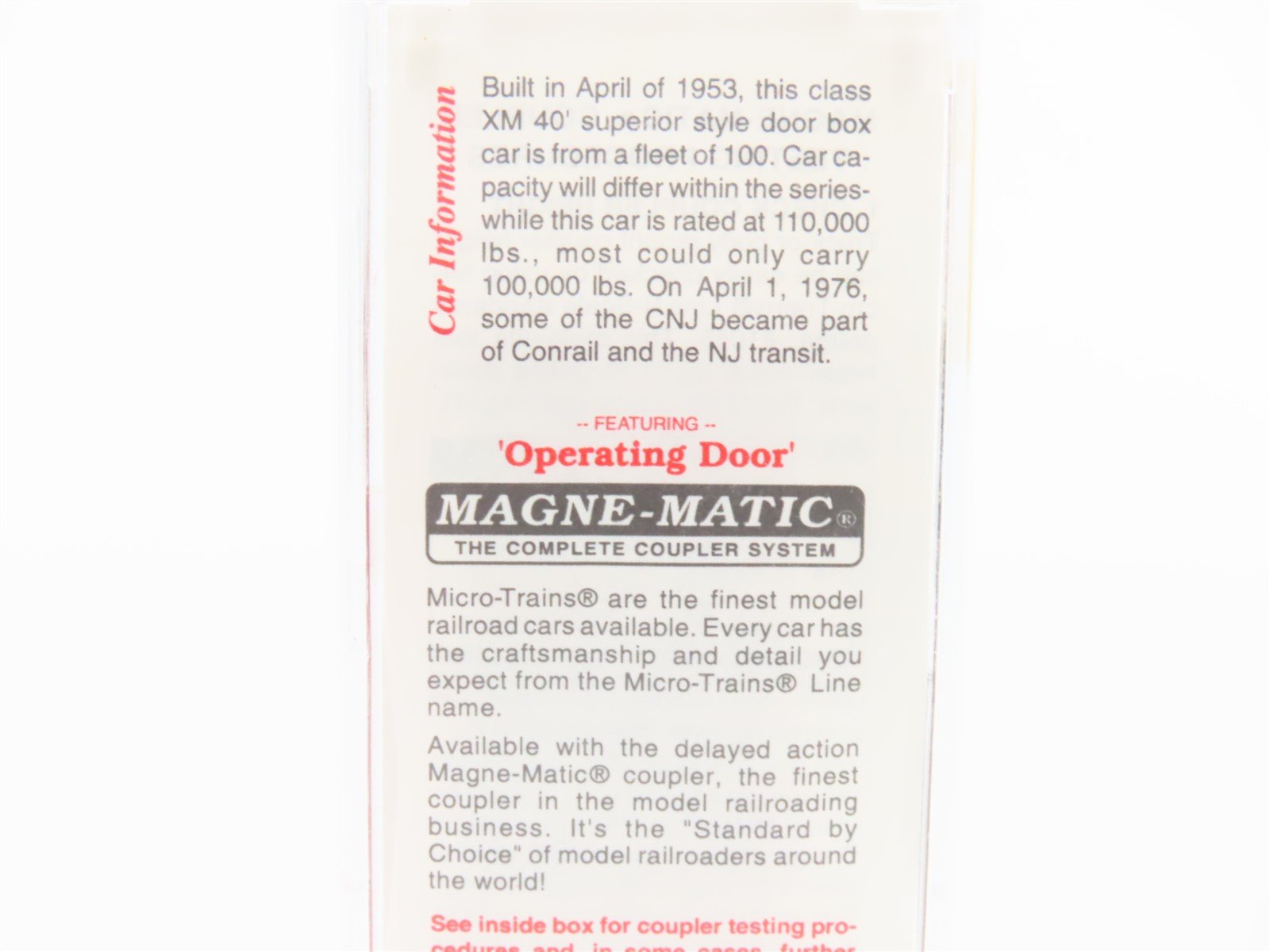 N Scale Micro-Trains MTL 20196 CNJ Jersey Central 40' Single Door Box Car #20505