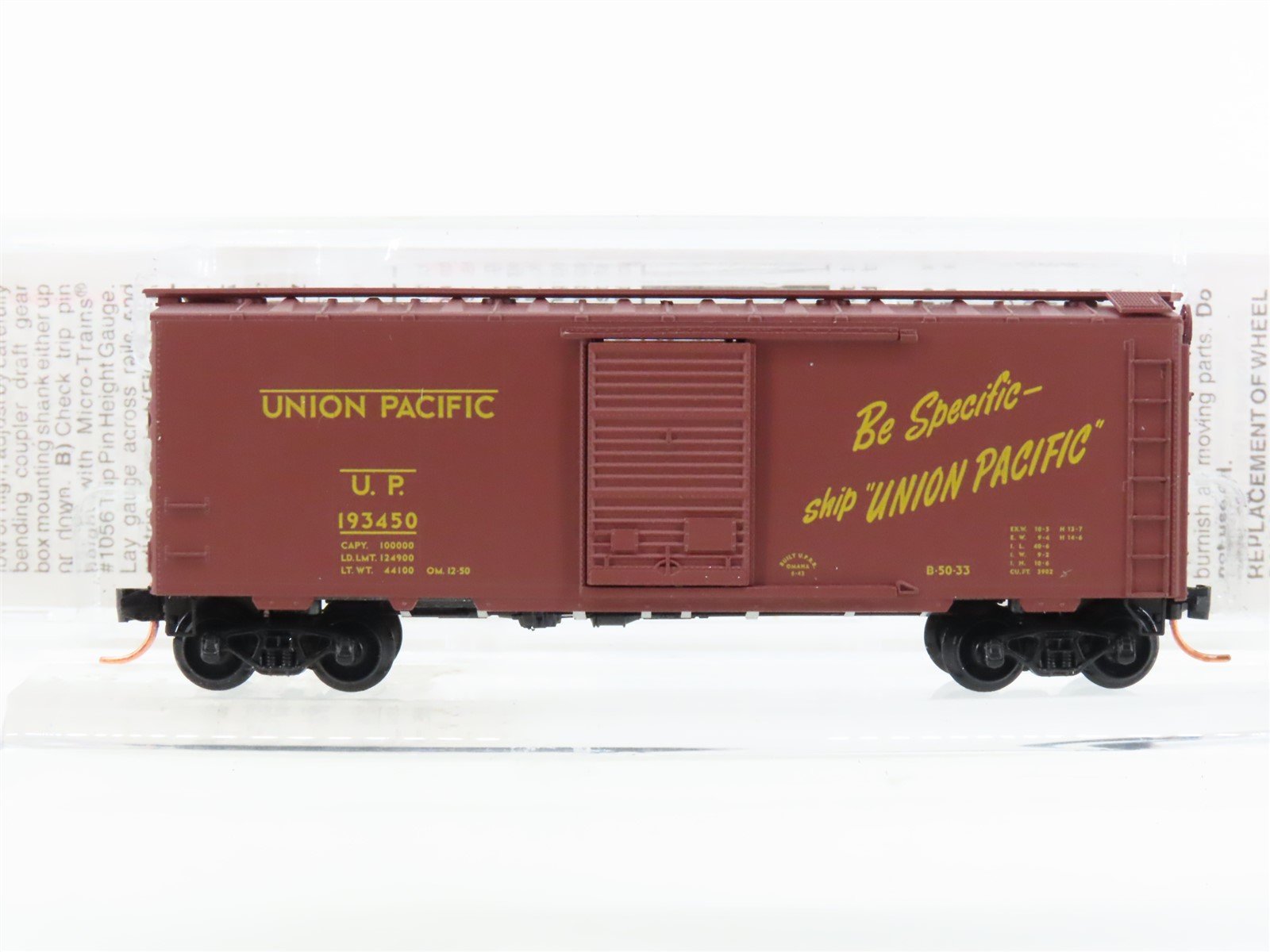 N Scale Micro-Trains MTL 20296 UP Union Pacific 40' Single Door Box Car #193450