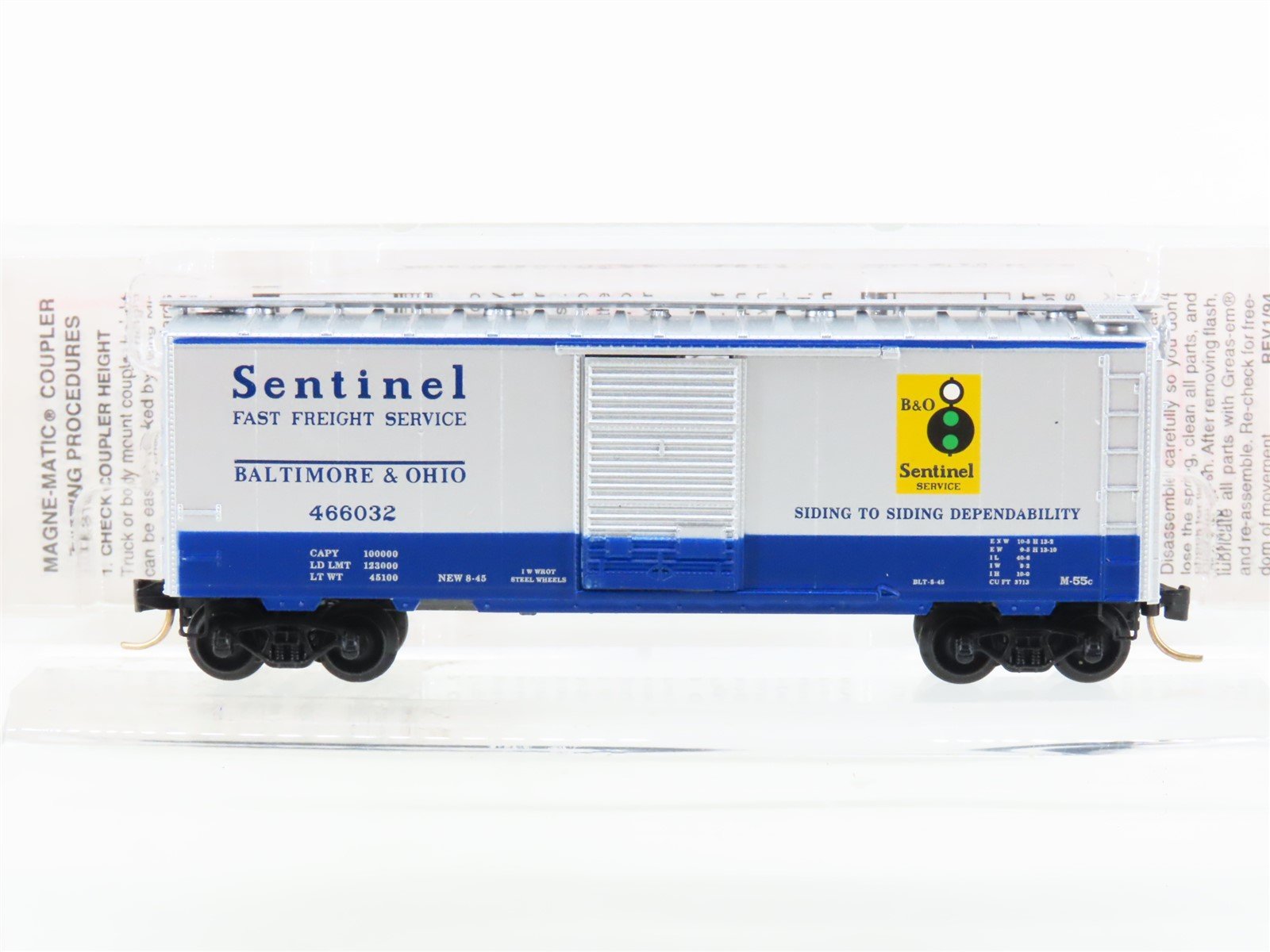 N Micro-Trains MTL 20256 B&O Baltimore & Ohio "Sentinel" 40' Box Car #466032
