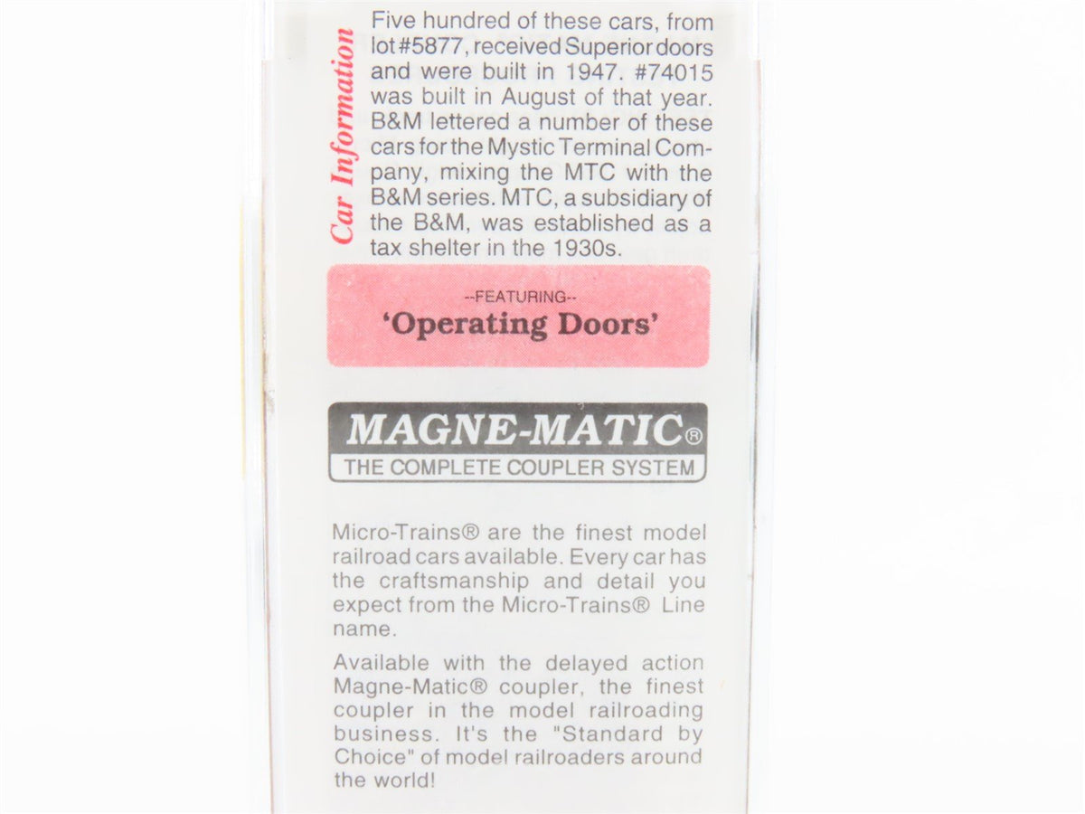 N Scale Micro-Trains MTL 20426 B&amp;M / MTC Minute Man Service Box Car #74015