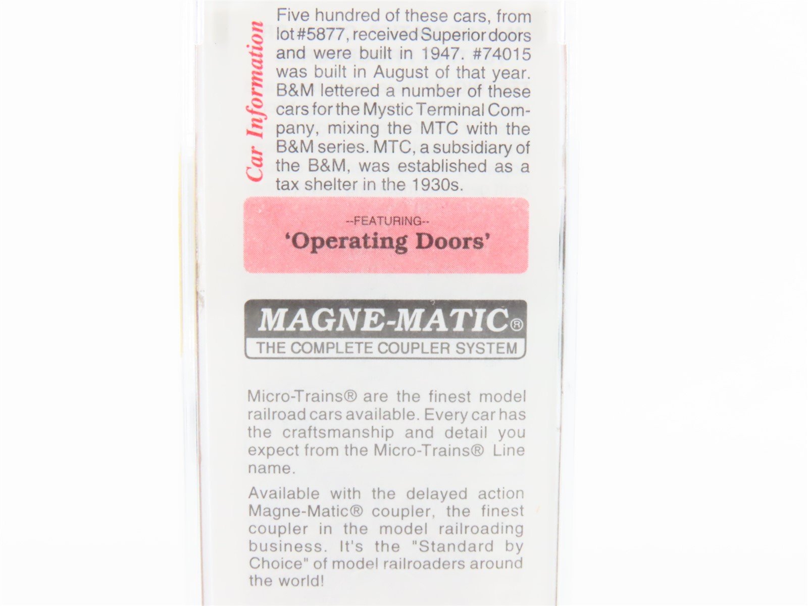 N Scale Micro-Trains MTL 20426 B&M / MTC Minute Man Service Box Car #74015