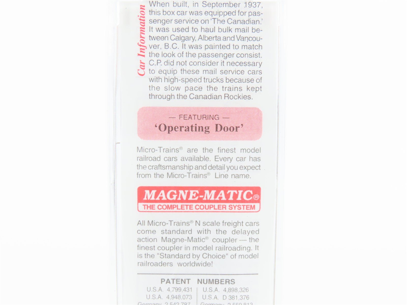 N Scale Micro-Trains MTL 20546 CP Canadian Pacific 40' Single Door Box Car #4901