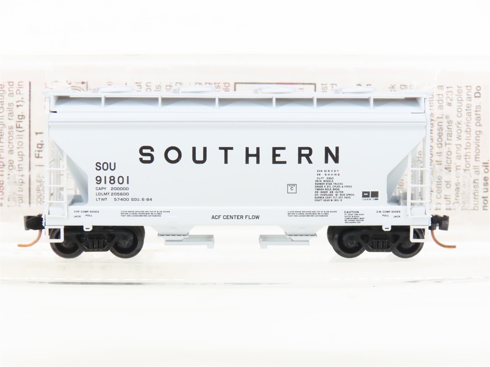 N Scale Micro-Trains MTL 92120 SOU Southern ACF 2-Bay Covered Hopper #91801