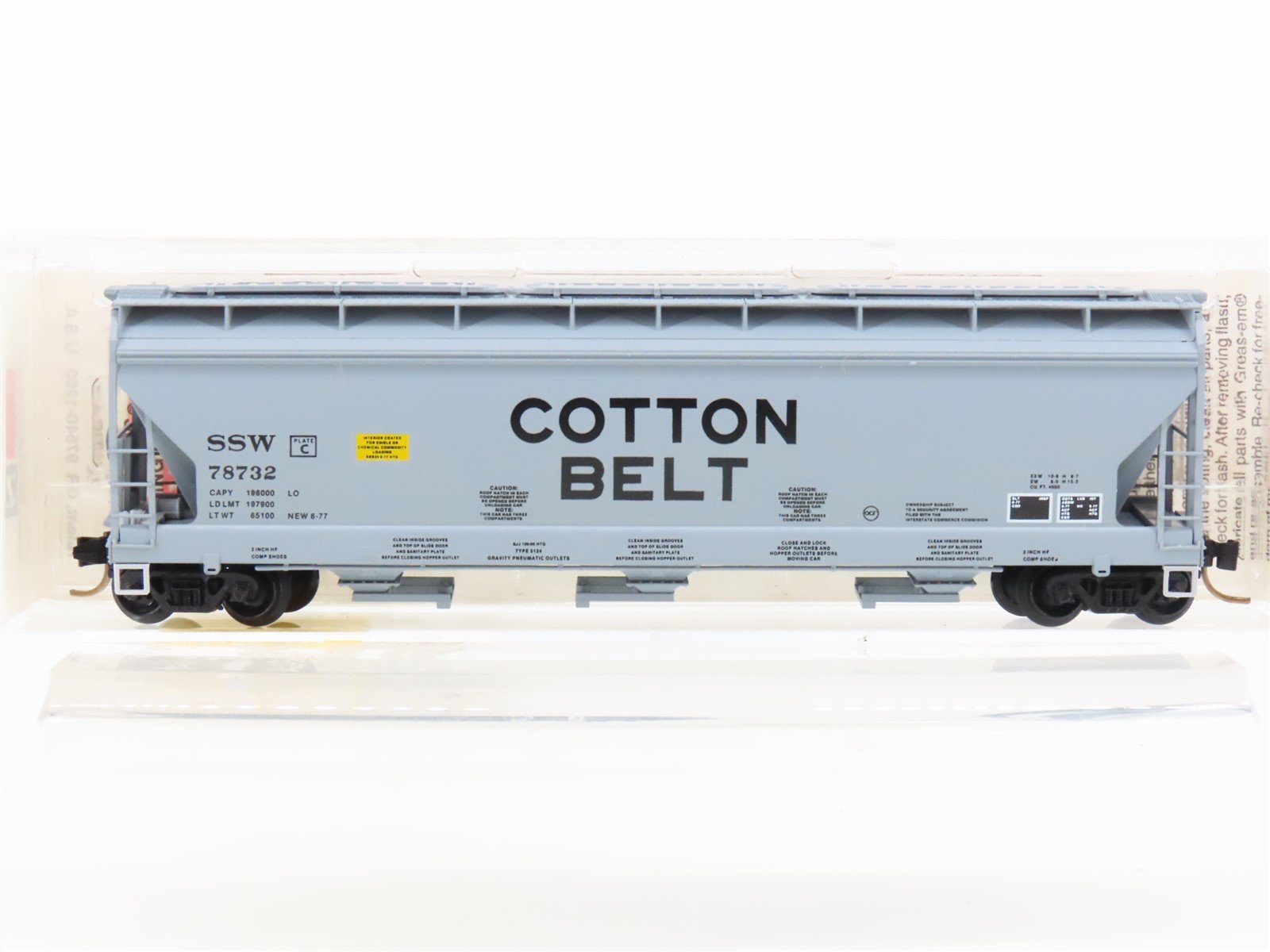 N Scale Micro-Trains MTL 94010 SSW Cotton Belt ACF 3-Bay Covered Hopper #78732