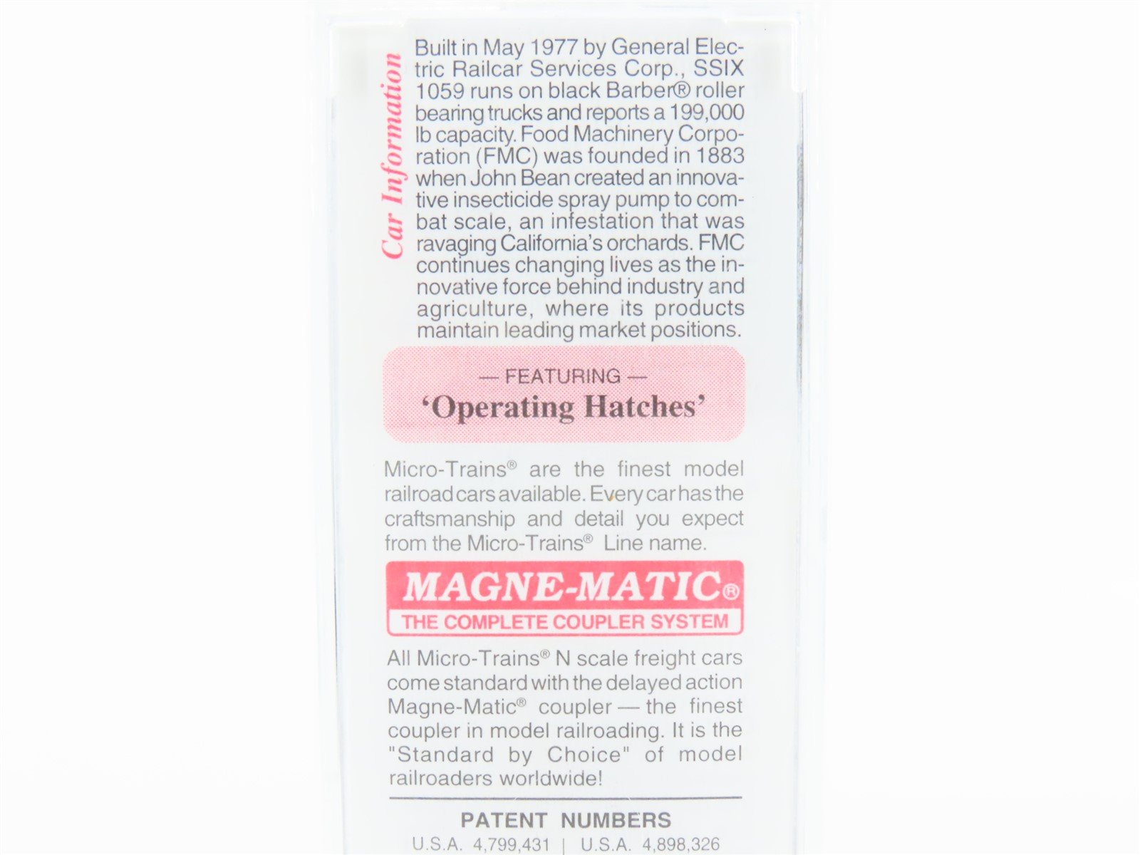 N Scale Micro-Trains MTL 93080 SSIX FMC Chemicals ACF 3-Bay Covered Hopper #1059