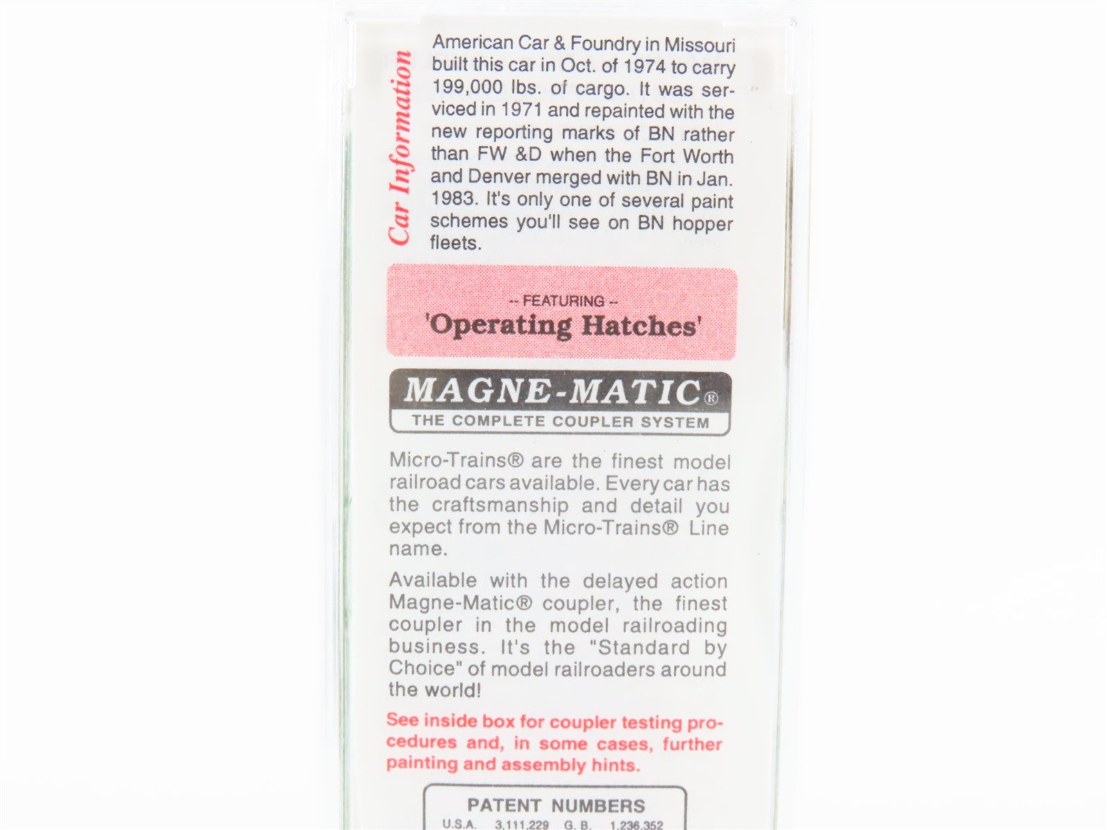N Micro-Trains MTL 93020 BN Burlington Northern ACF 3-Bay Covered Hopper #459385