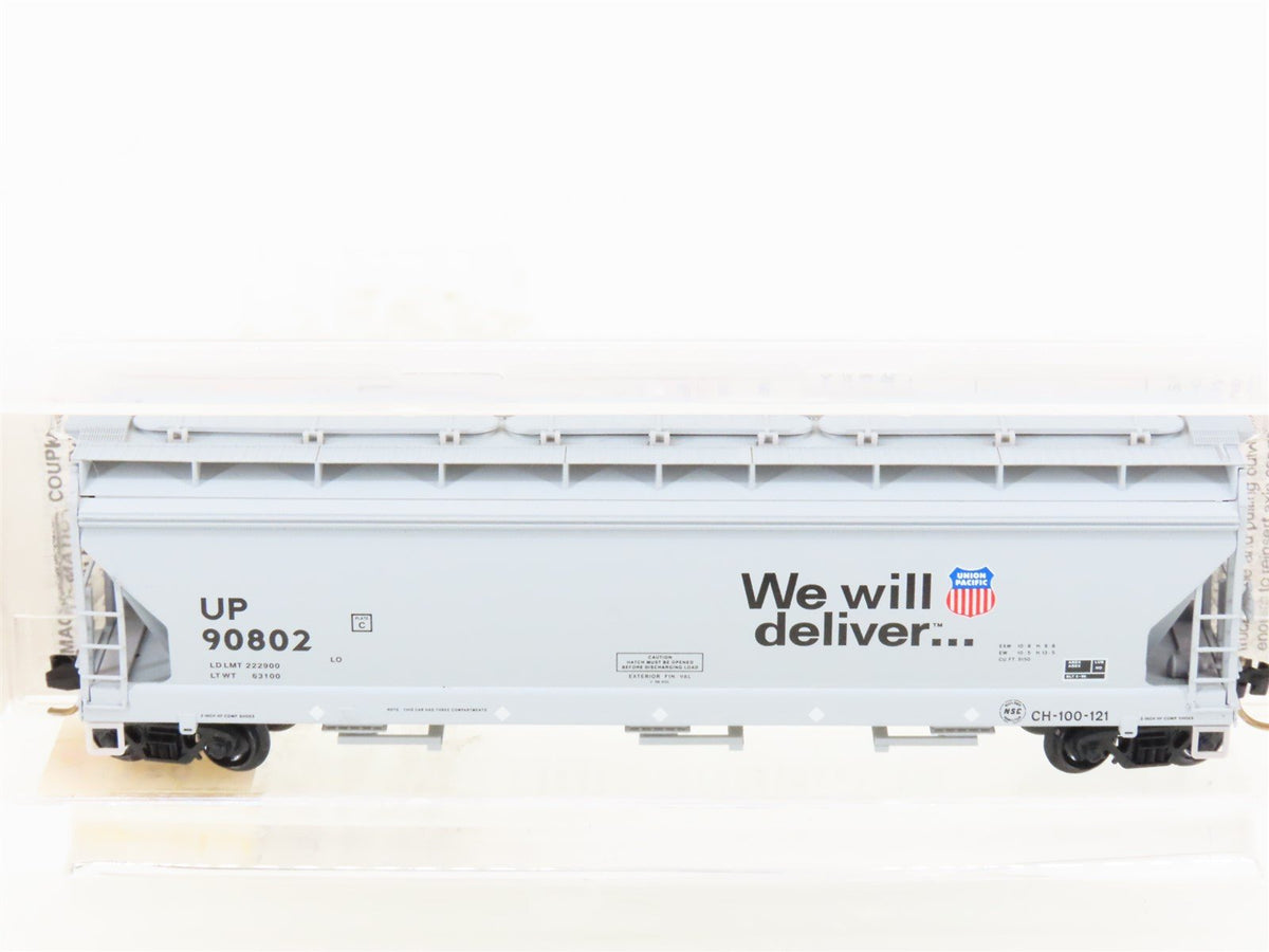N Scale Micro-Trains MTL 94120 UP &quot;We will deliver&quot; 3-Bay Covered Hopper #90802