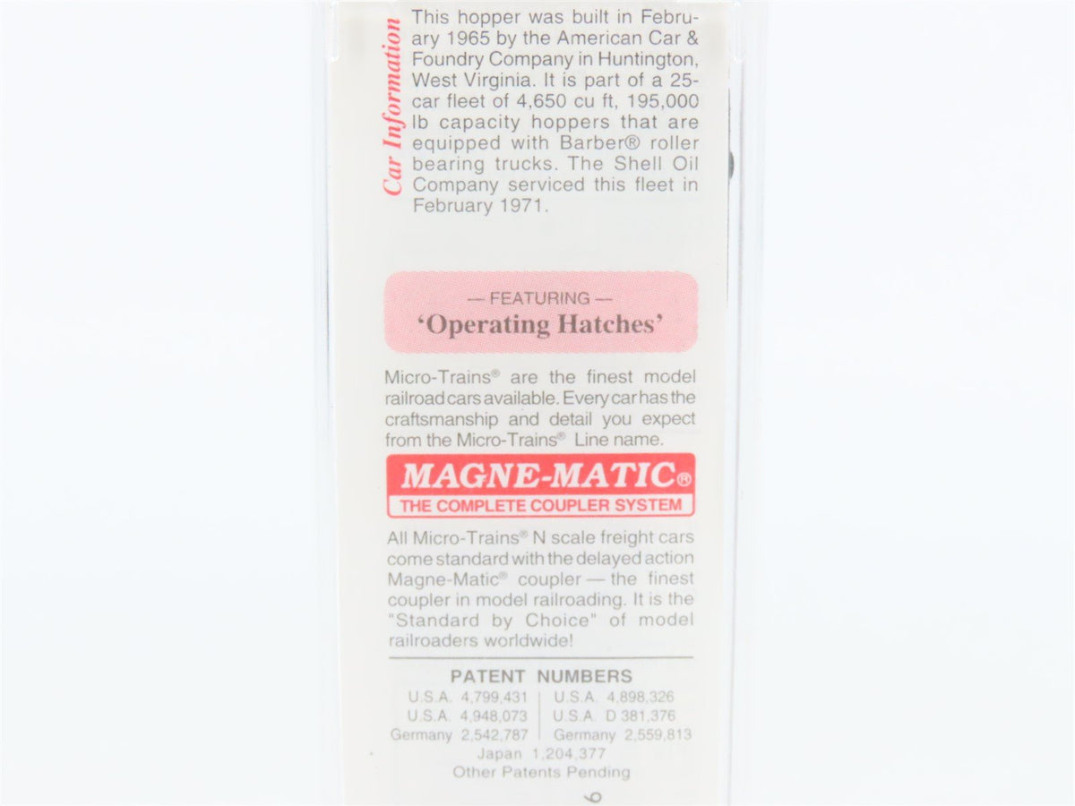 N Scale Micro-Trains MTL 94210 SNFX Shell Oil ACF 3-Bay Covered Hopper #4610