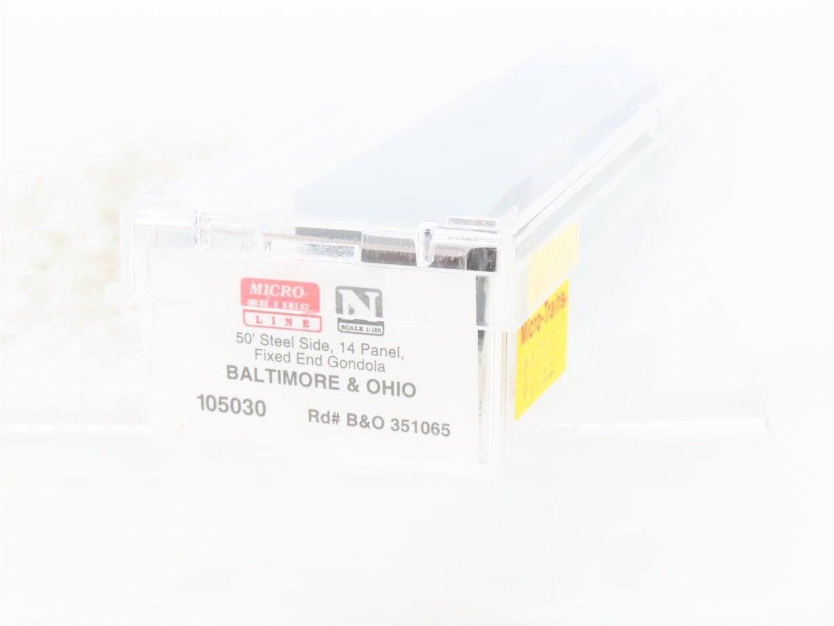 N Micro-Trains MTL 105030 B&amp;O Baltimore &amp; Ohio 50&#39; Fixed End Gondola #351065