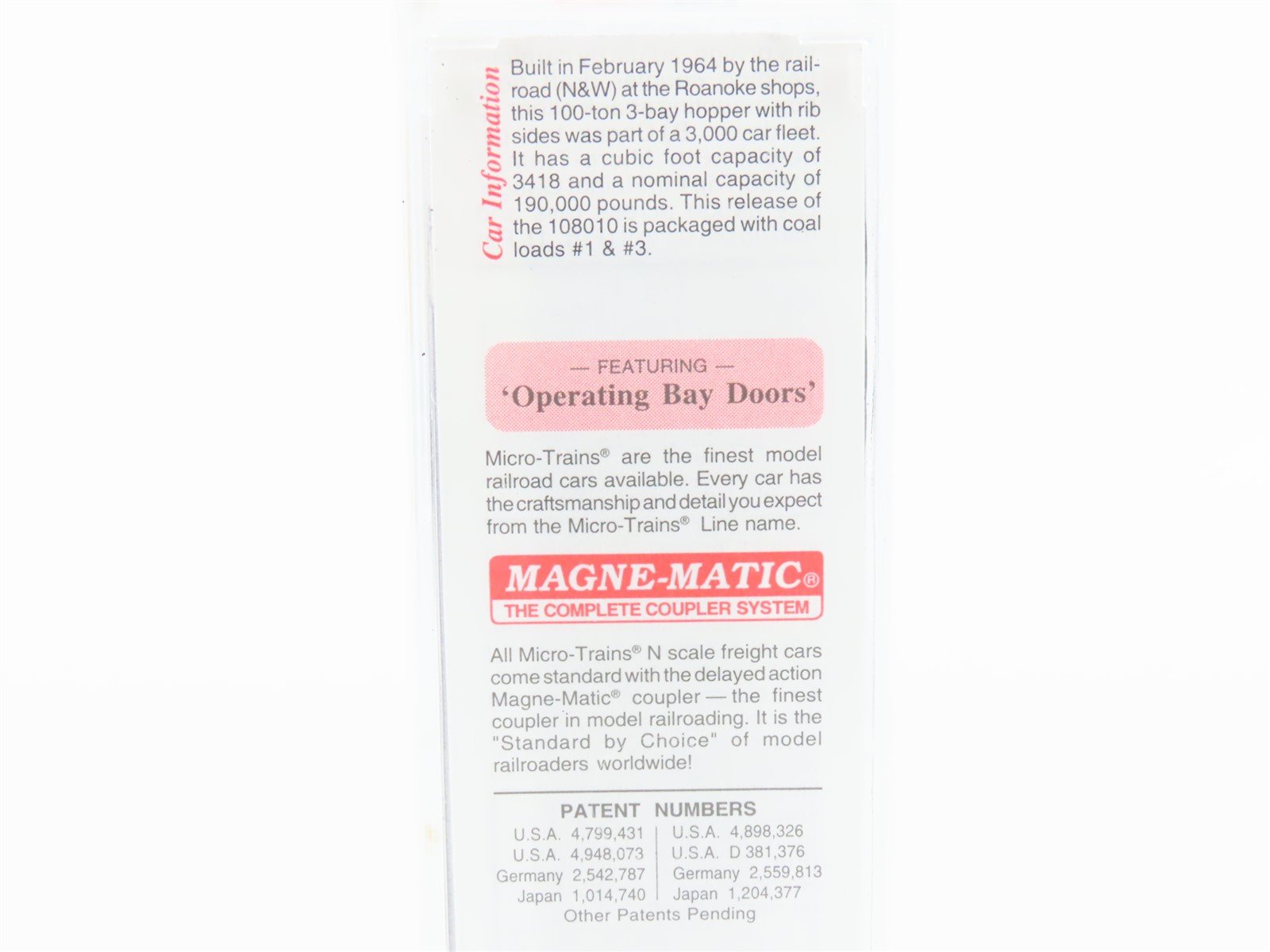 N Micro-Trains MTL 108010 N&W Norfolk & Western 3-Bay Hopper #92748 w/ Load