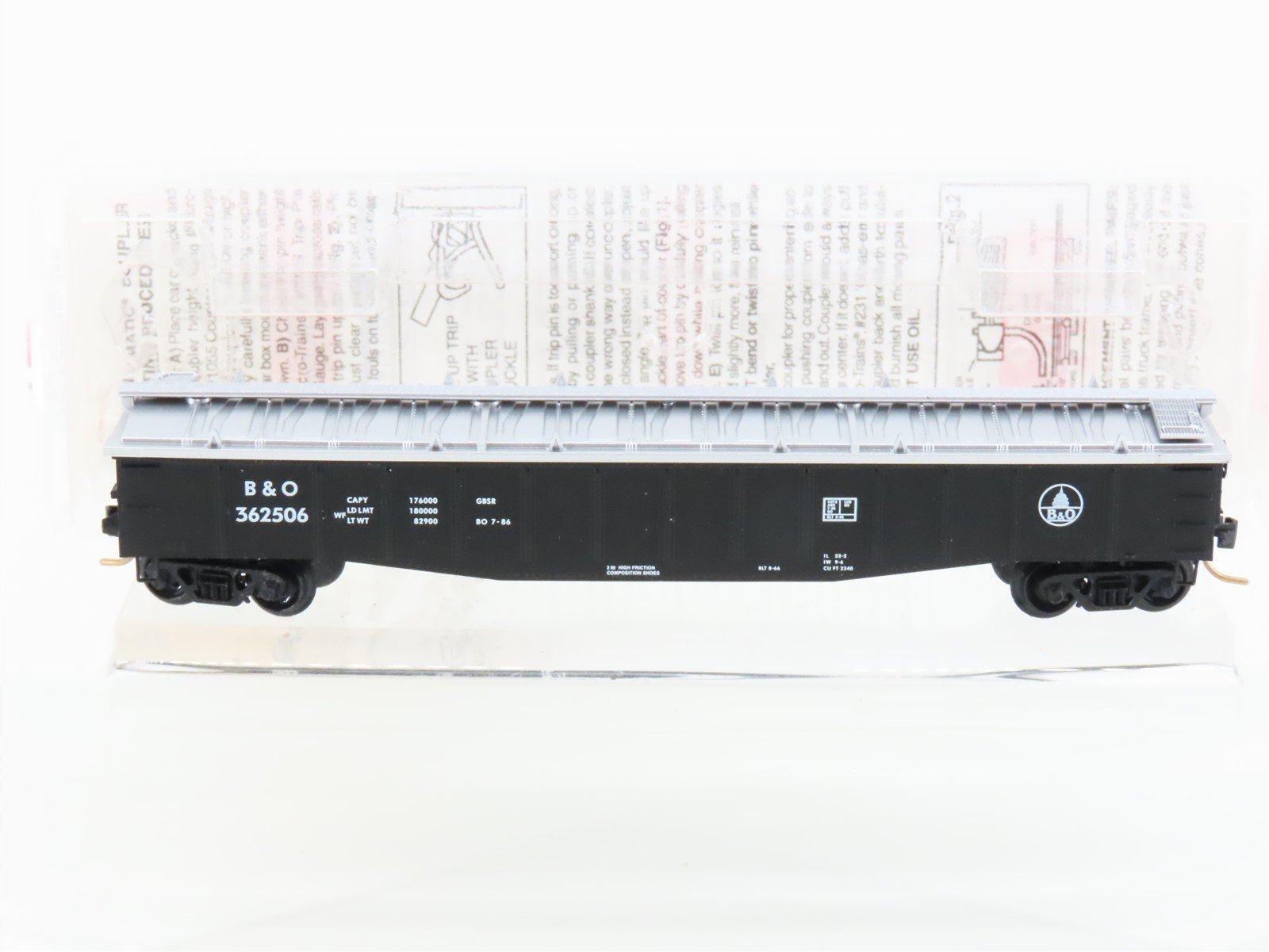 N Scale Micro-Trains MTL 106040 B&O Baltimore & Ohio 50' Covered Gondola #362506