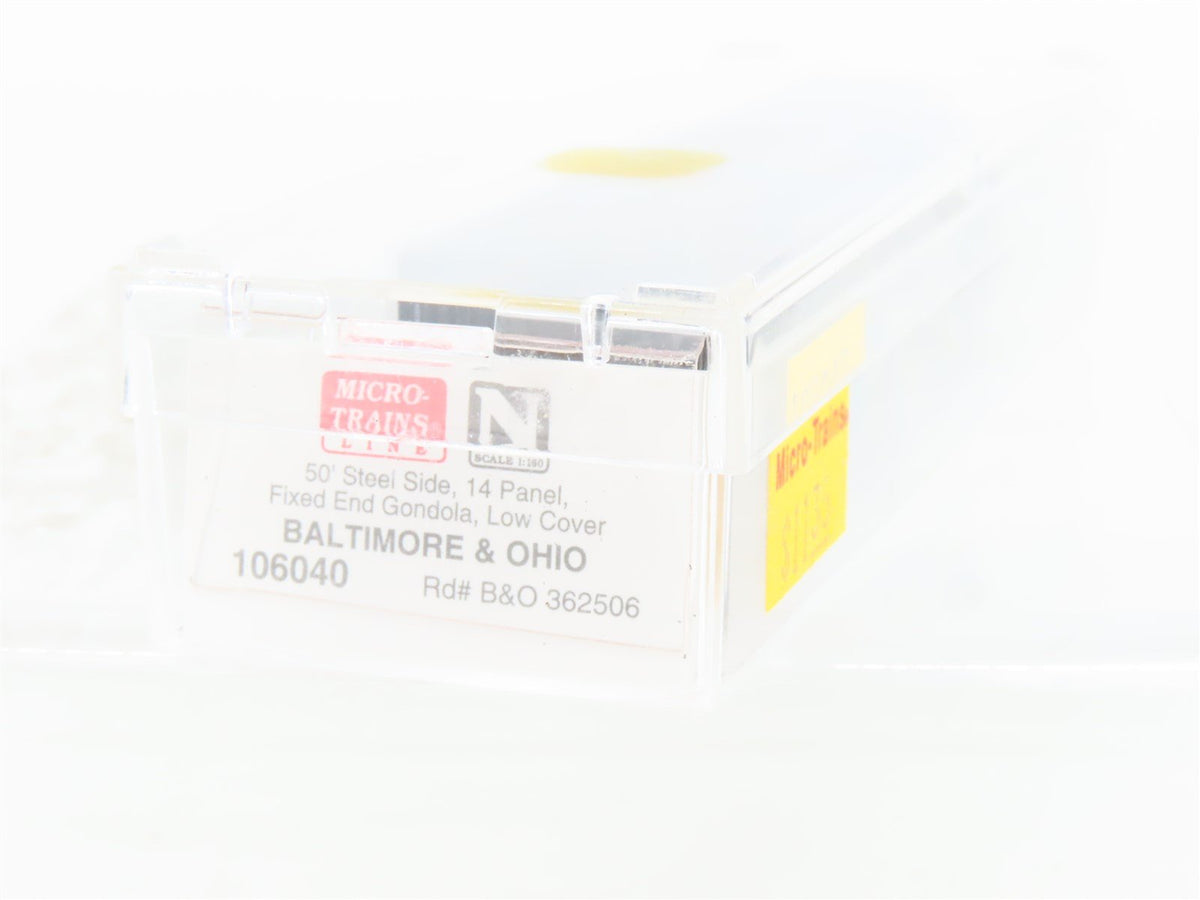 N Scale Micro-Trains MTL 106040 B&amp;O Baltimore &amp; Ohio 50&#39; Covered Gondola #362506
