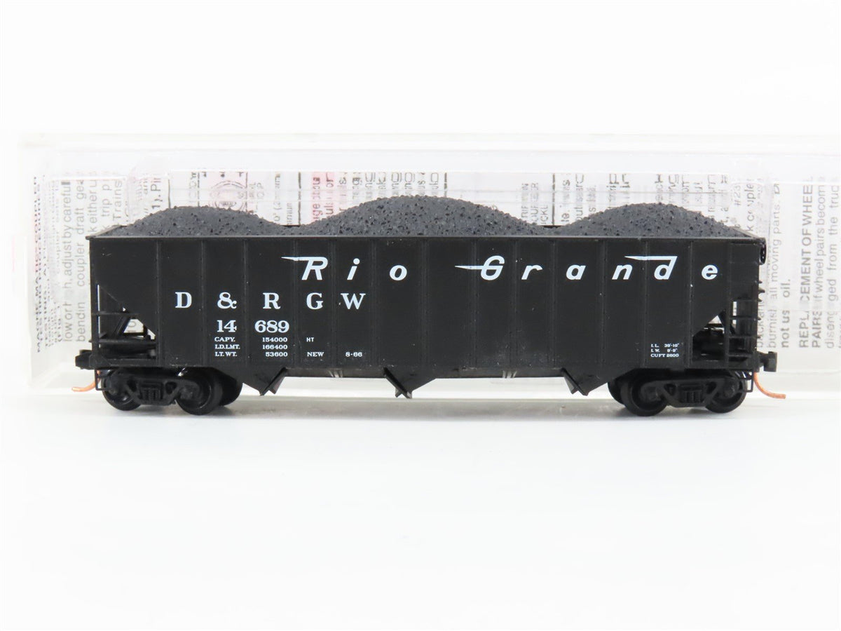 N Scale Micro-Trains MTL 108060 D&amp;RGW Rio Grande 3-Bay Hopper #14689 w/ Load