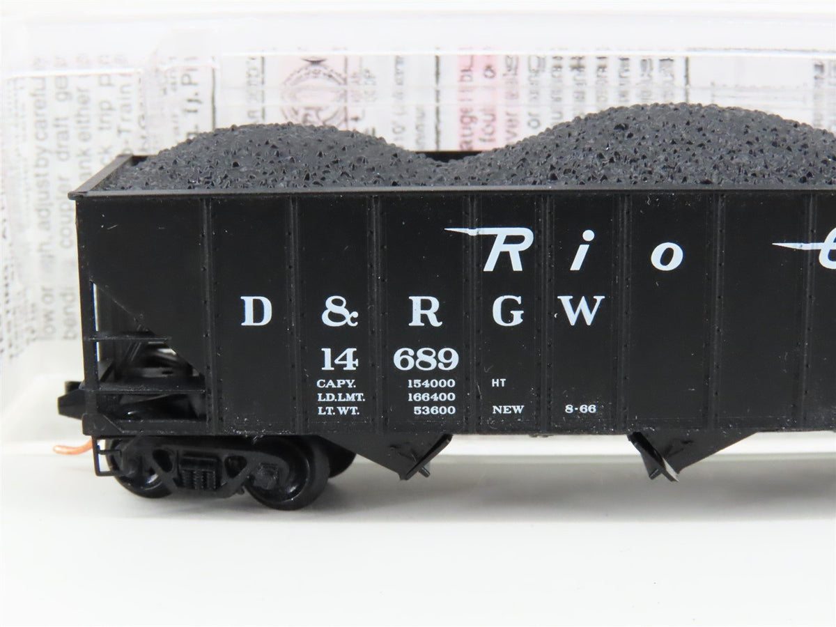 N Scale Micro-Trains MTL 108060 D&amp;RGW Rio Grande 3-Bay Hopper #14689 w/ Load