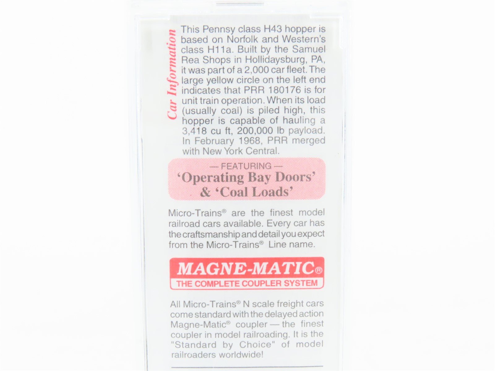 N Scale Micro-Trains MTL 108040 PRR Pennsylvania 3-Bay Hopper #180176 w/ Load