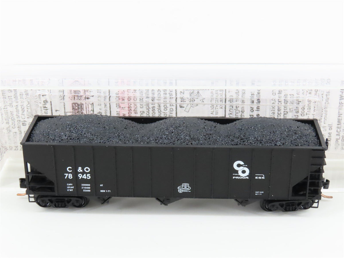 N Micro-Trains MTL 108020 C&amp;O &quot;Progress&quot; 100-Ton 3-Bay Hopper #78945 w/ Load