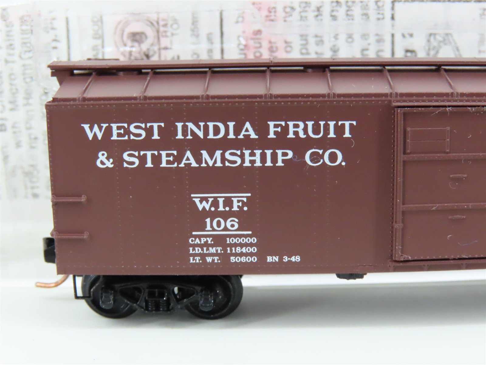 N Micro-Trains MTL 120510 WIF West India Fruit & Steamship 40' Box Car #106