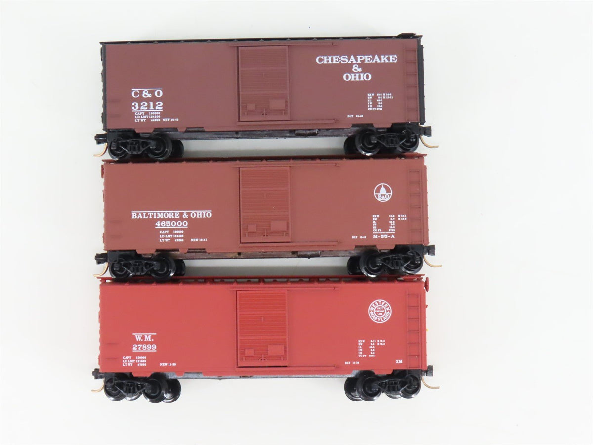 N Scale Micro-Trains MTL 20276-2 C&amp;O/B&amp;O/WM &quot;The Cat Pak&quot; Box Car 3-Pack