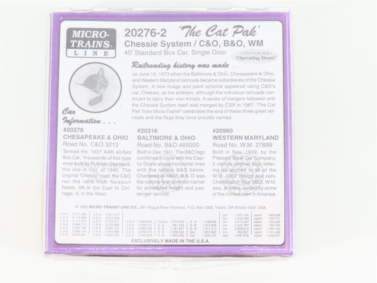N Scale Micro-Trains MTL 20276-2 C&amp;O/B&amp;O/WM &quot;The Cat Pak&quot; Box Car 3-Pack