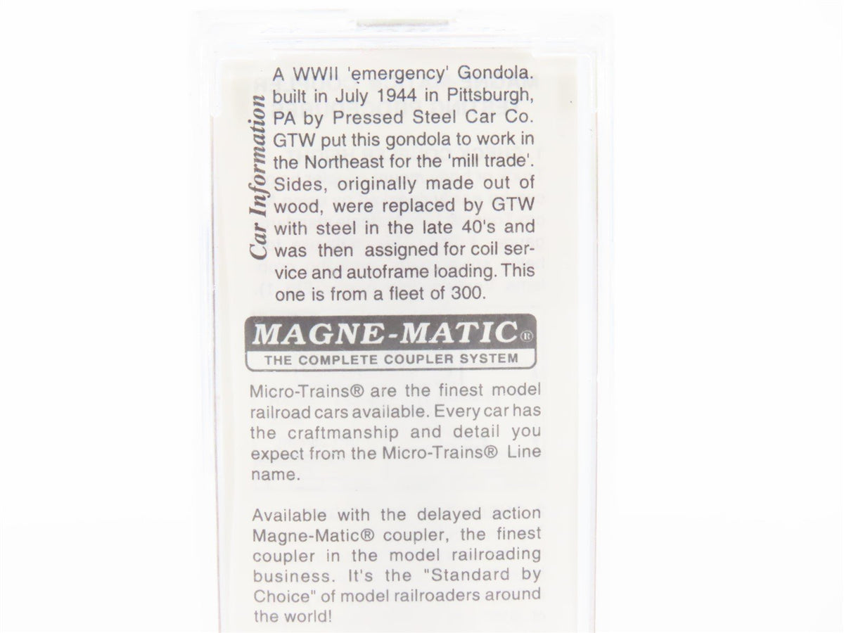 N Scale Micro-Trains MTL 63010 GTW Grand Trunk Western 50&#39; Gondola #145457