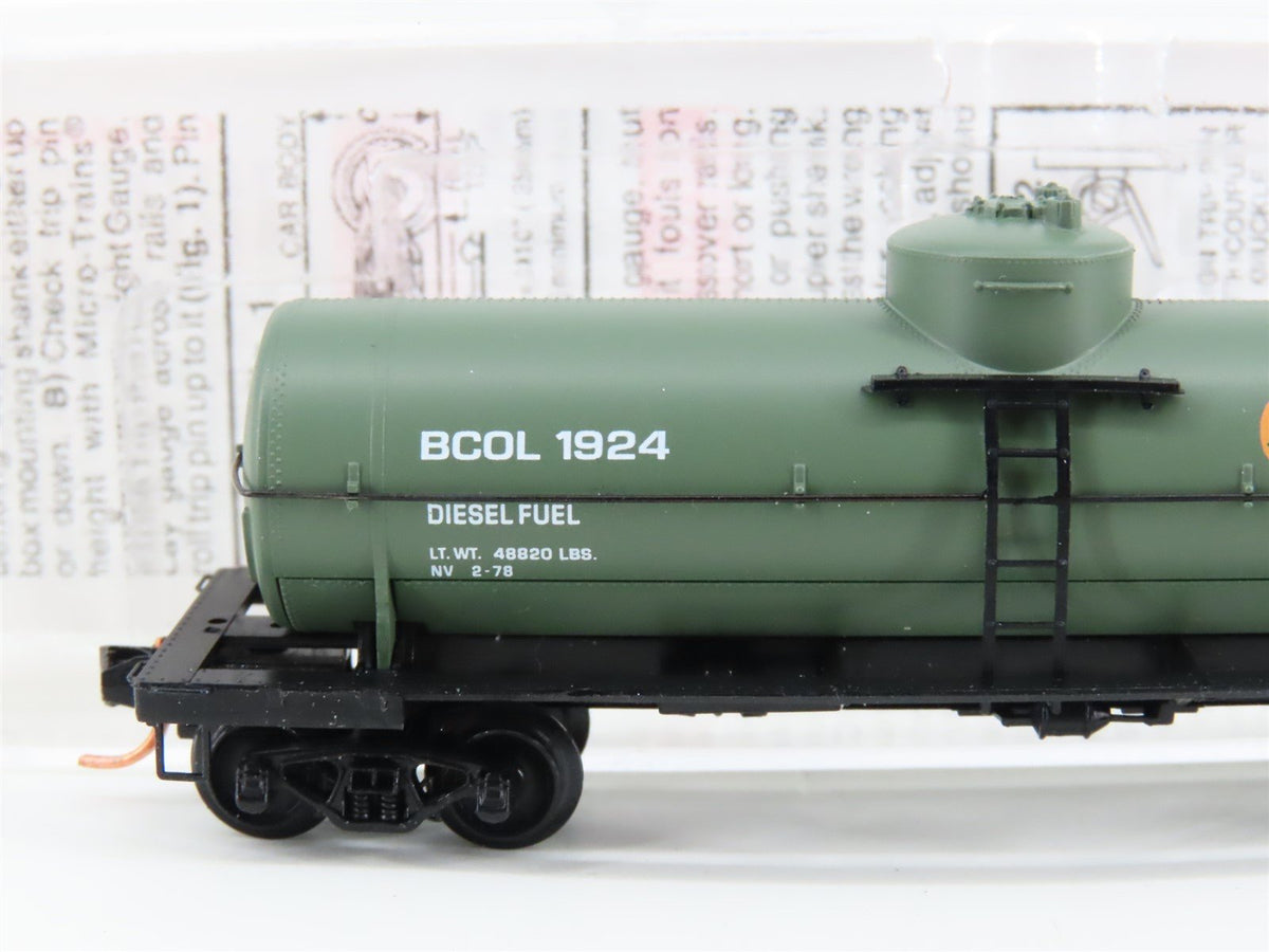 N Scale Micro-Trains MTL 65530 BCOL British Columbia Railway 39&#39; Tank Car #1924