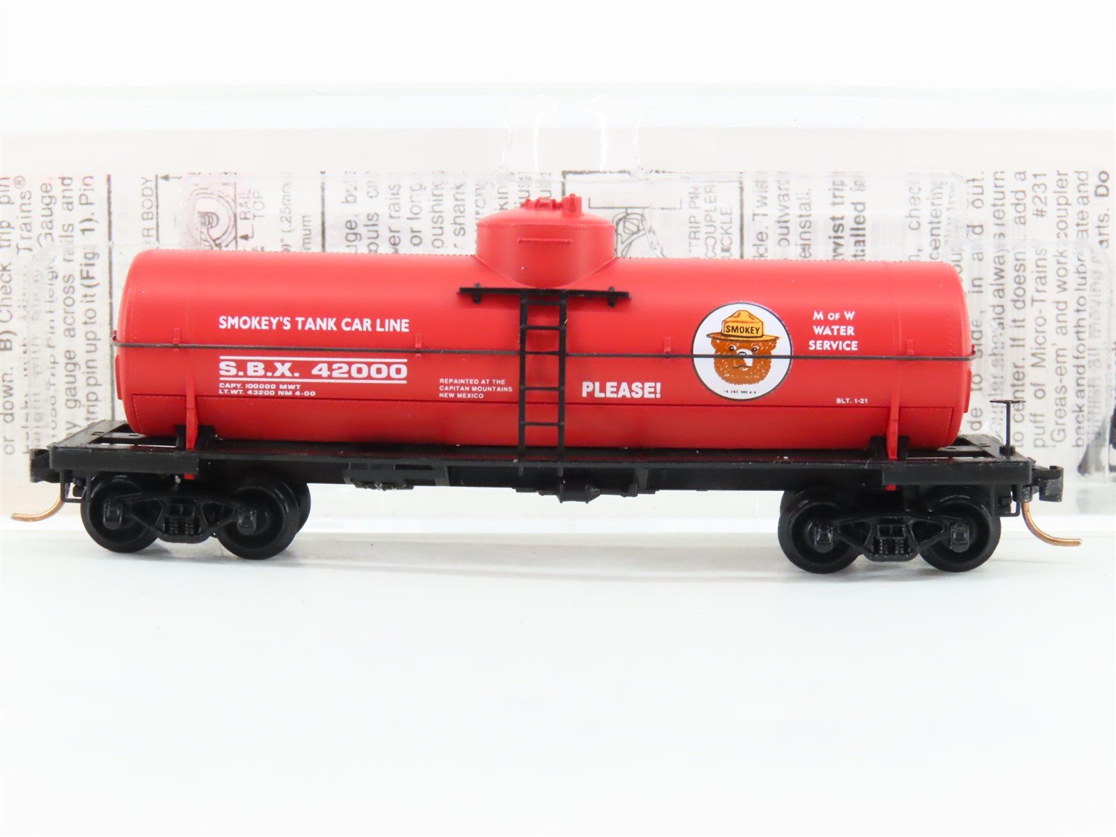 N Scale Micro-Trains MTL 65460 SBX Smokey Bear 39' Single Dome Tank Car #42000