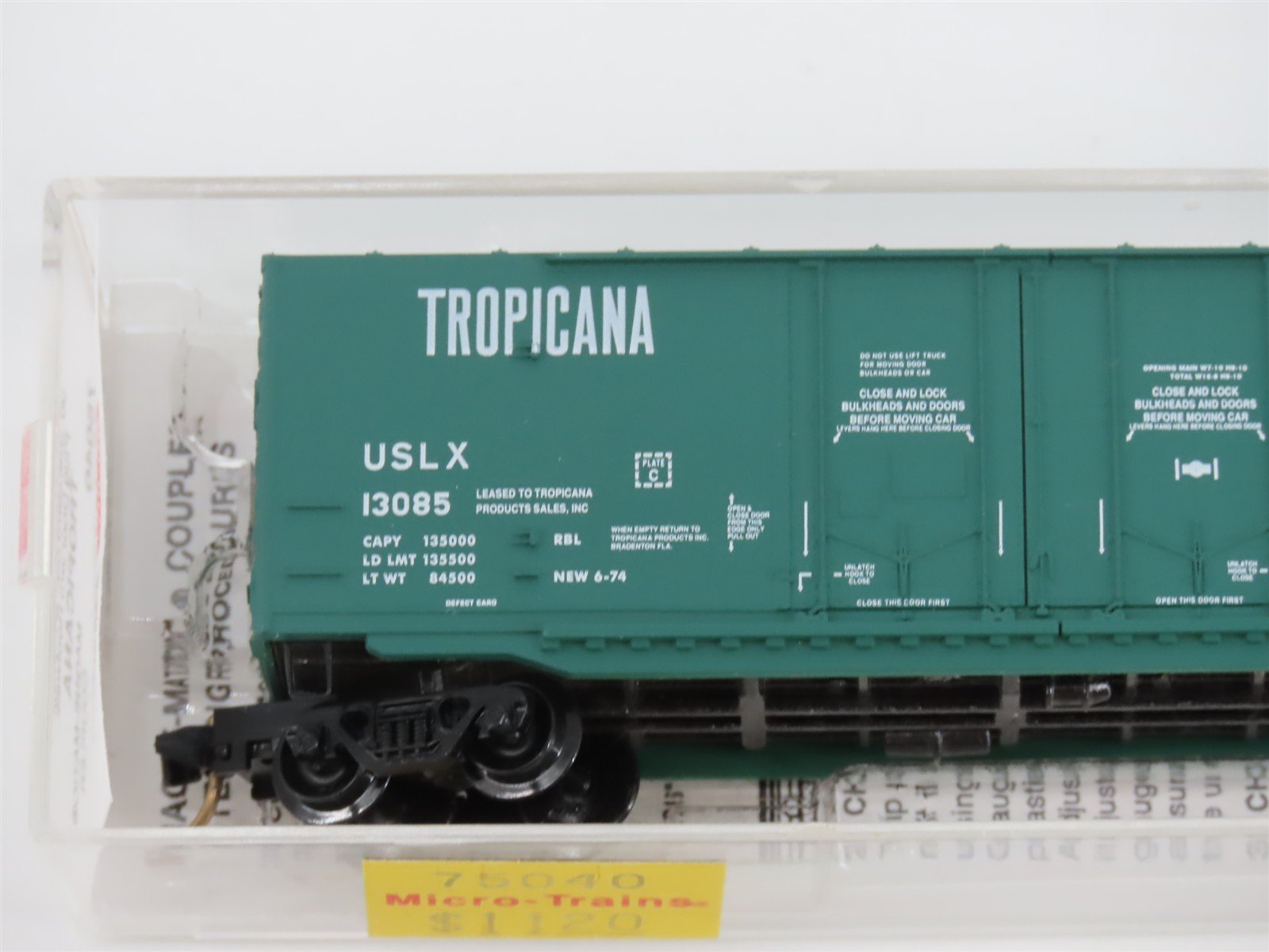 N Micro-Trains MTL 75040 USLX Tropicana 50' Double Plug Door Box Car #13085