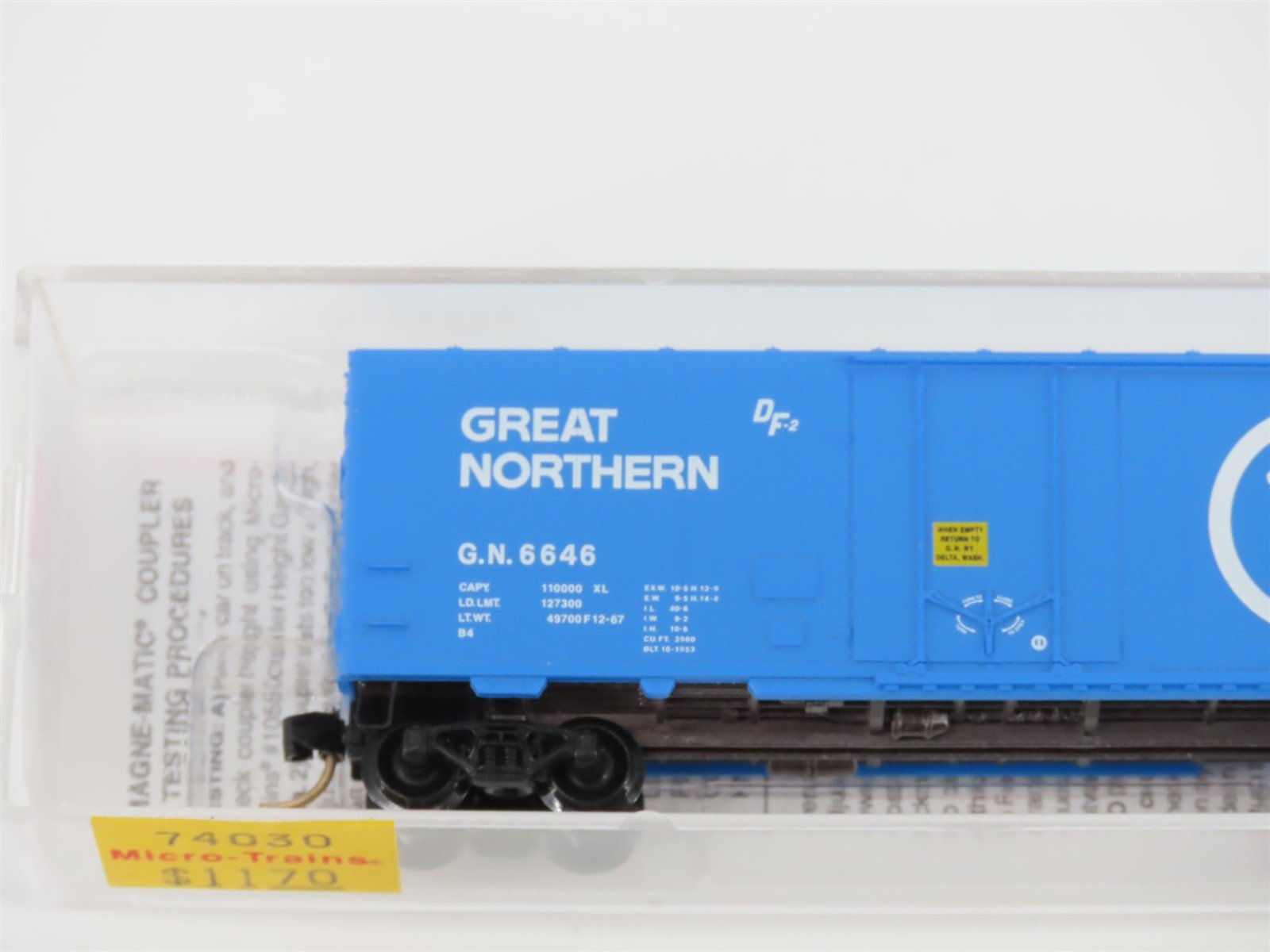 N Scale Micro-Trains MTL 74030 GN Great Northern Big Sky Blue 40' Box Car #6646